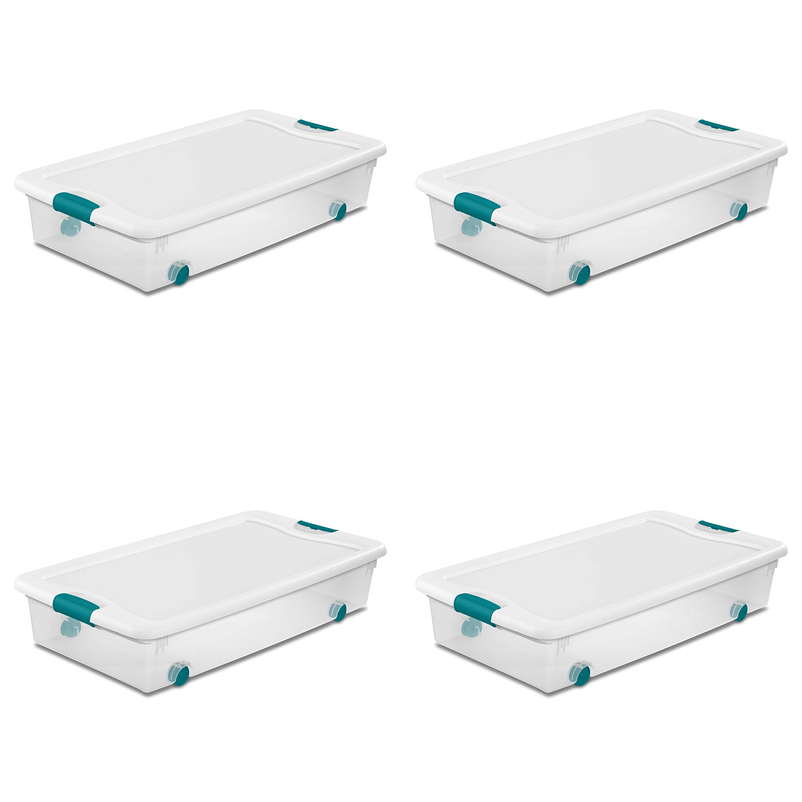 Sterilite Latching Storage Box, Stackable Bin with Latch Lid, Plastic Container to Organize Shoes on Closet Shelf, Clear with White Lid