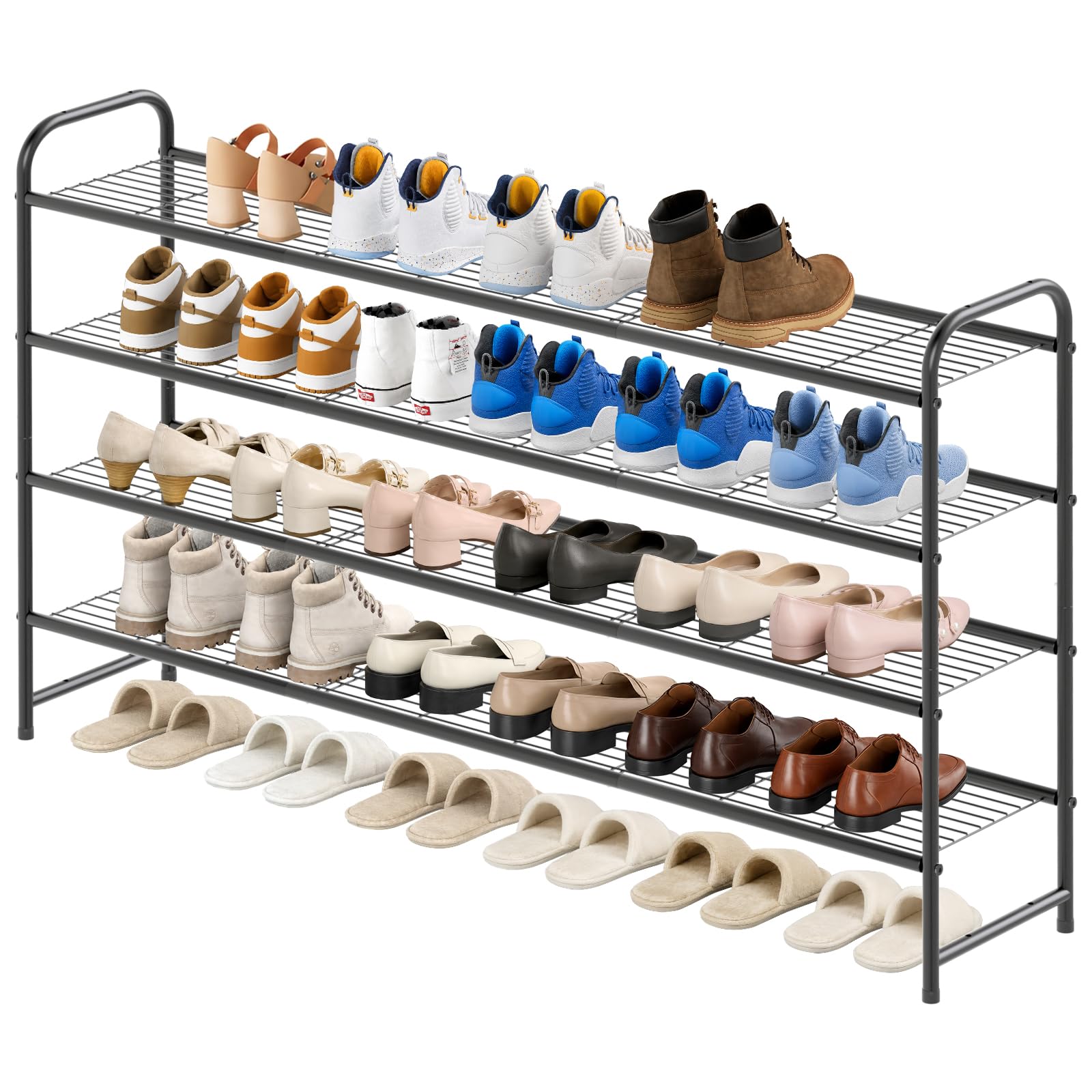 KEETDY 3-Tier Long Shoe Rack for Closet Metal Shoe Organizer for Entryway, Wide Stackable Shoe Storage Shelf with Sturdy Wire Grid for Closet Floor, Bedroom