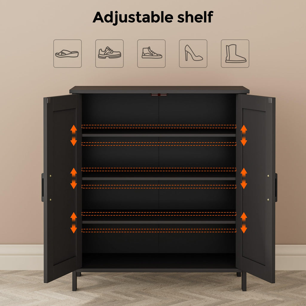 Homleke Farmhouse Shoe Cabinet with 2 Barn Doors & Wood Legs, 5-Tier Shoe Storage Cabinet with 3 Adjustable Shelves, Tall Shoe Rack Organizer for Closet, Shoe Organizer for Entryway, Hallway