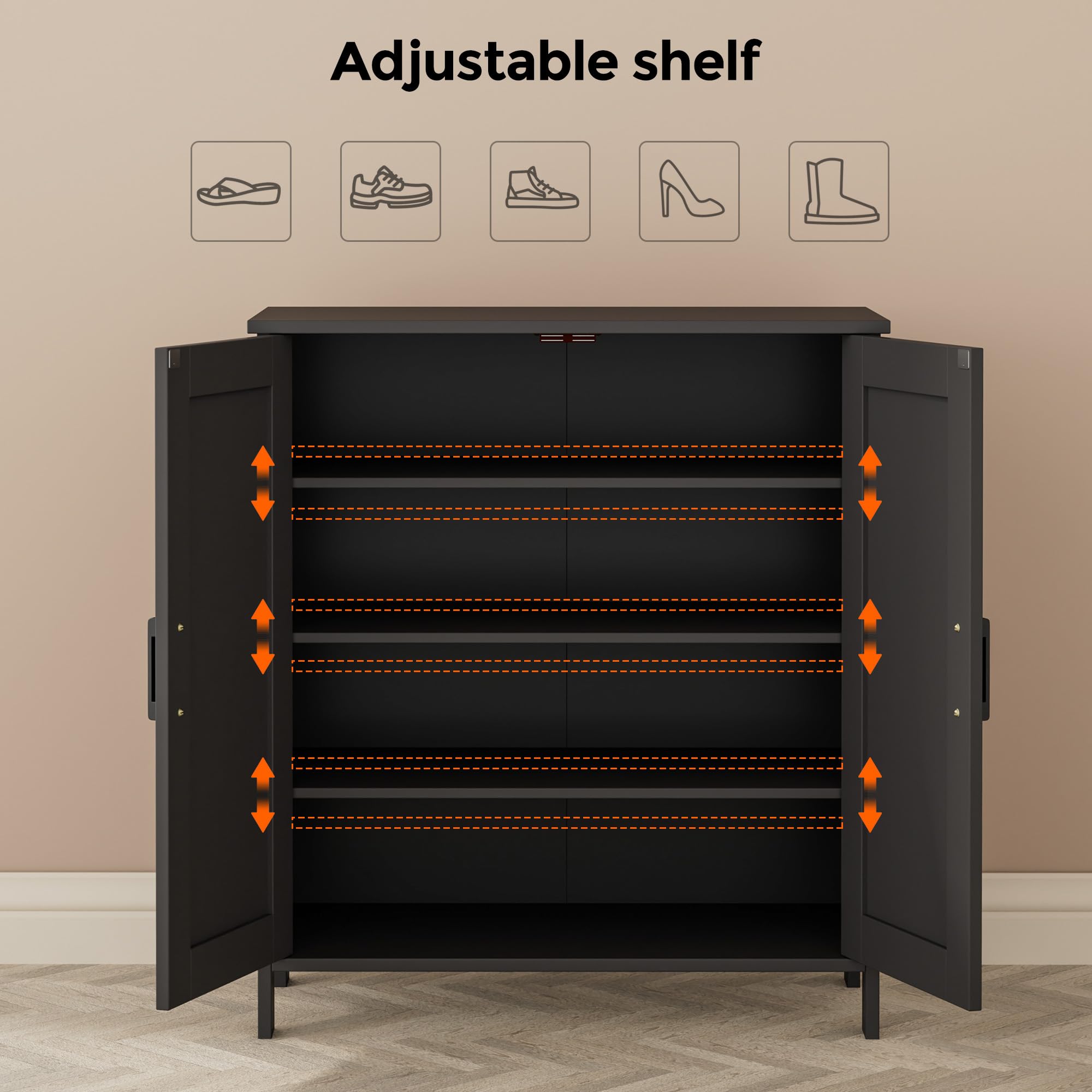 Homleke Farmhouse Shoe Cabinet with 2 Barn Doors & Wood Legs, 5-Tier Shoe Storage Cabinet with 3 Adjustable Shelves, Tall Shoe Rack Organizer for Closet, Shoe Organizer for Entryway, Hallway