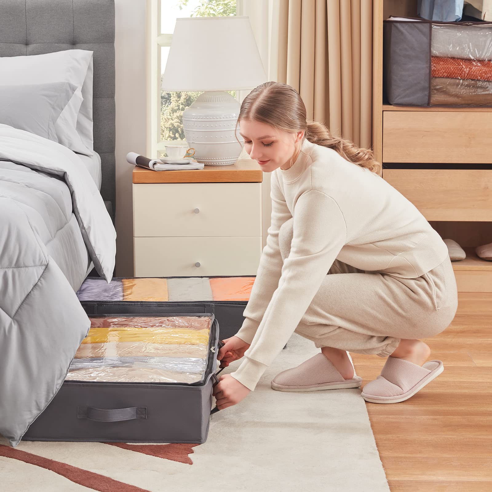 Lifewit 95L Under Bed Storage Containers, Large Capacity Blanket Storage Bags with Reinforced Handle, Organization and Storage for Comforters, Sheets, Clothes, Bedroom, College Dorm