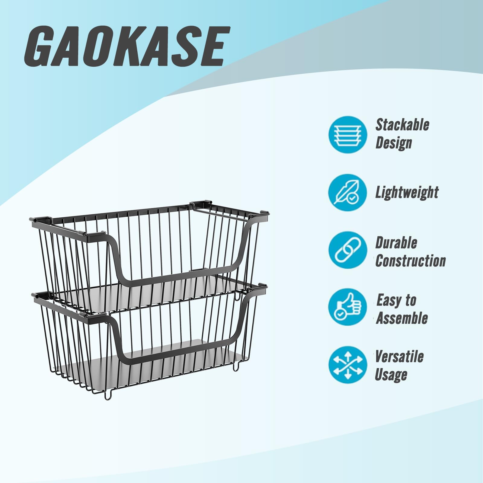 GAOKASE 4 Pcs Stackable Wire Baskets for Pantry Organizers and Storage,Vegetable Fruit Basket for Countertop,Kitchen Storage Metal Baskets,Produce Potato Onion Storage Bin
