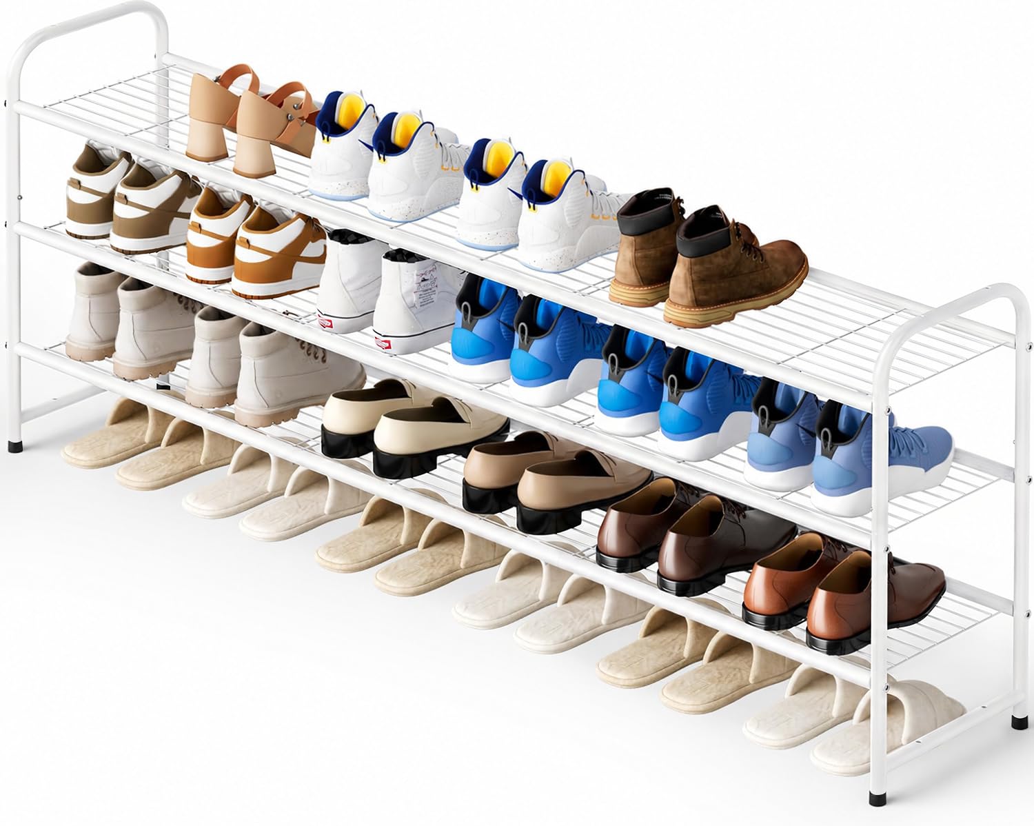 KEETDY 3-Tier Long Shoe Rack for Closet Metal Shoe Organizer for Entryway, Wide Stackable Shoe Storage Shelf with Sturdy Wire Grid for Closet Floor, Bedroom