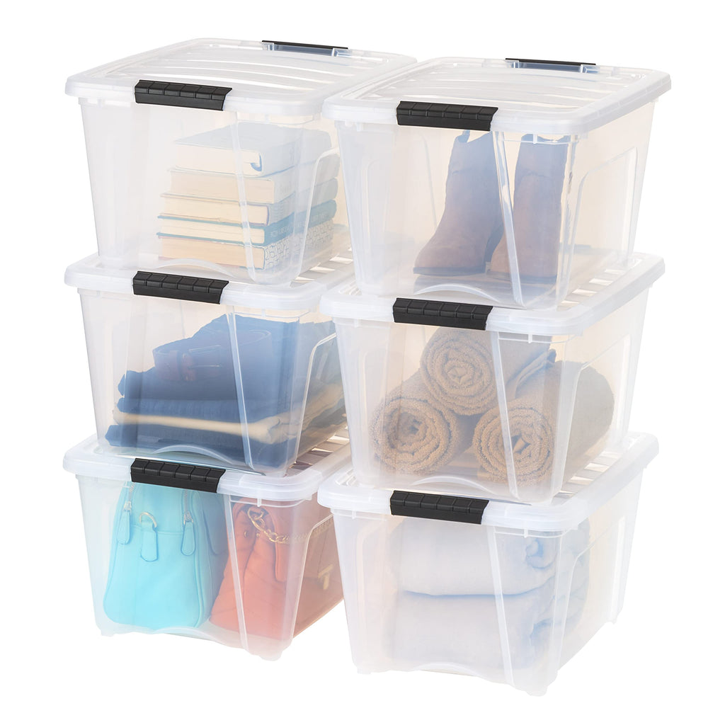 IRIS USA Stackable Plastic Storage Bins with Lids, Made in USA - Organizing Solution, Latches, Durable Nestable Containers, Secure Pull Handle