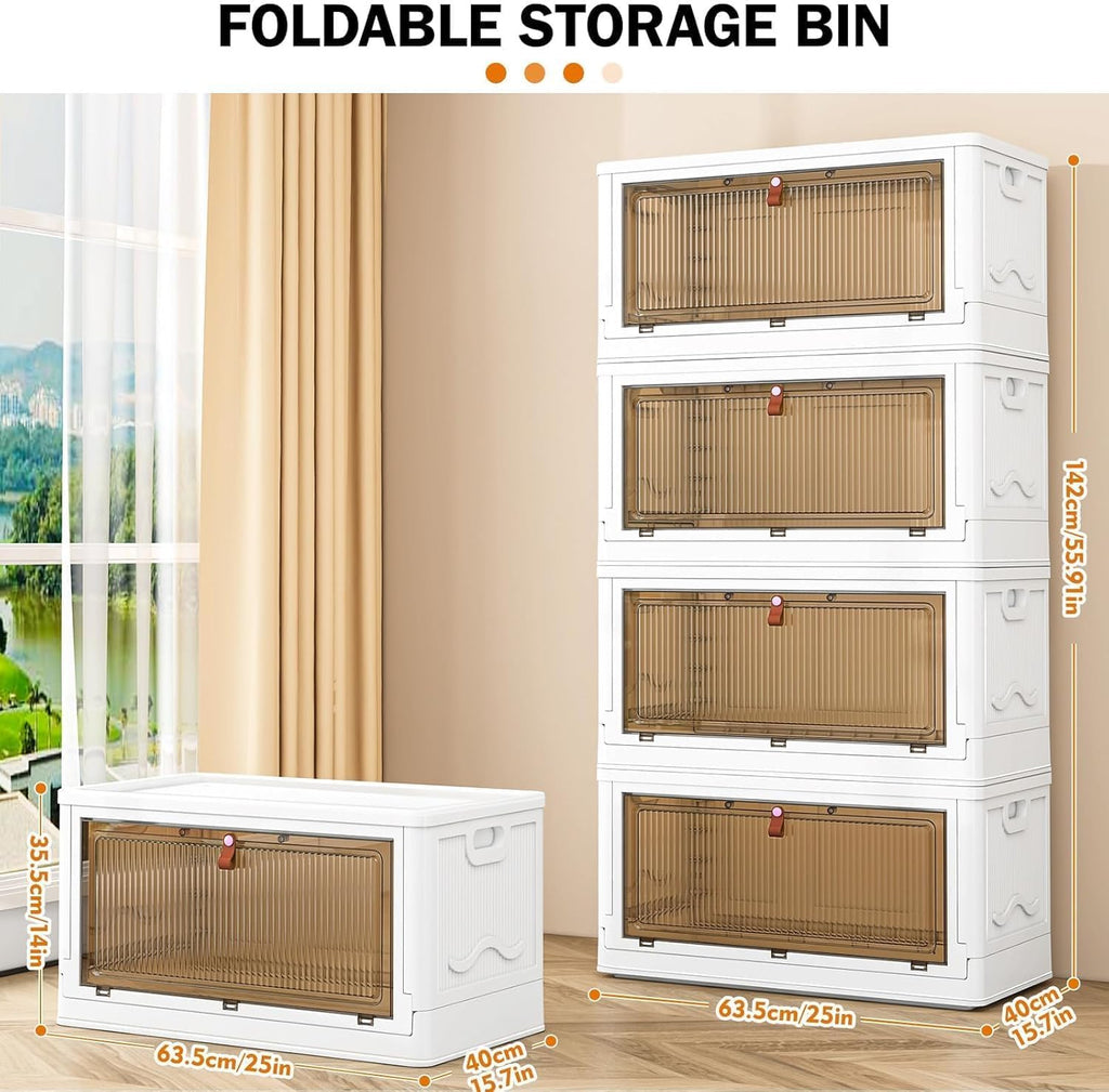 YFXCVSL 4 Tier Plastic Storage Bins with Lid 23QT, Stackable Storage Containers with Wheels, Folding Storage