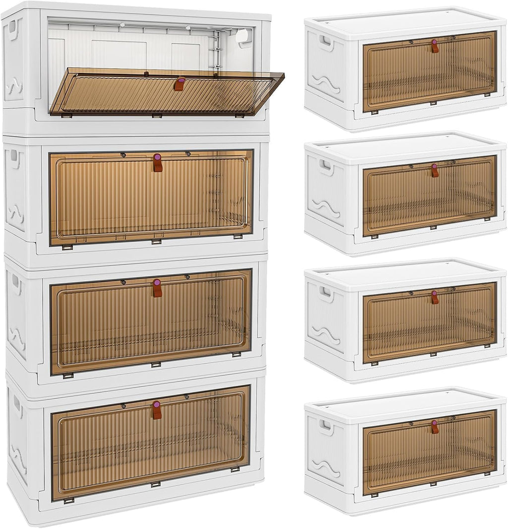 YFXCVSL 4 Tier Plastic Storage Bins with Lid 23QT, Stackable Storage Containers with Wheels, Folding Storage