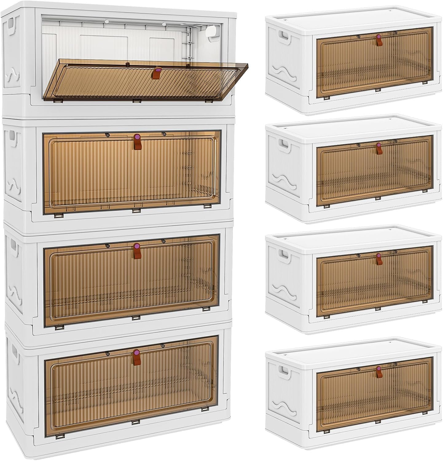 YFXCVSL 4 Tier Plastic Storage Bins with Lid 23QT, Stackable Storage Containers with Wheels, Folding Storage