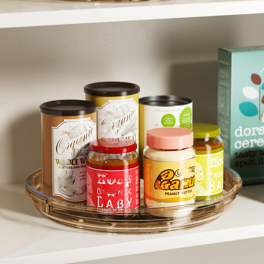 LAMU Lazy Susan Turntable Organizer for Cabinet Refrigerator Rotating Condiment Organizer for Fridge, Countertop, Bathroom, Vanity, Kitchen Pantry Organizers and Storage, Clear