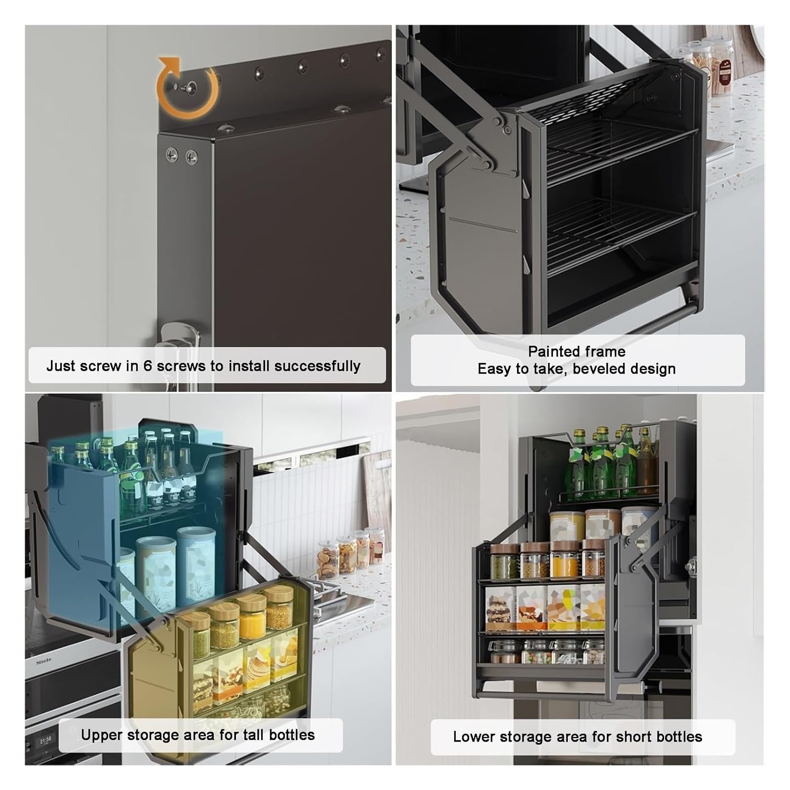 2-Tier Pull Down Kitchen Shelf Organizer, Heavy-Duty Dish Rack for Upper Cabinets, 20kg Capacity, Space-Saving Storage Solution for Home Bar & Pantry (46.2x48.5x48.7cm)