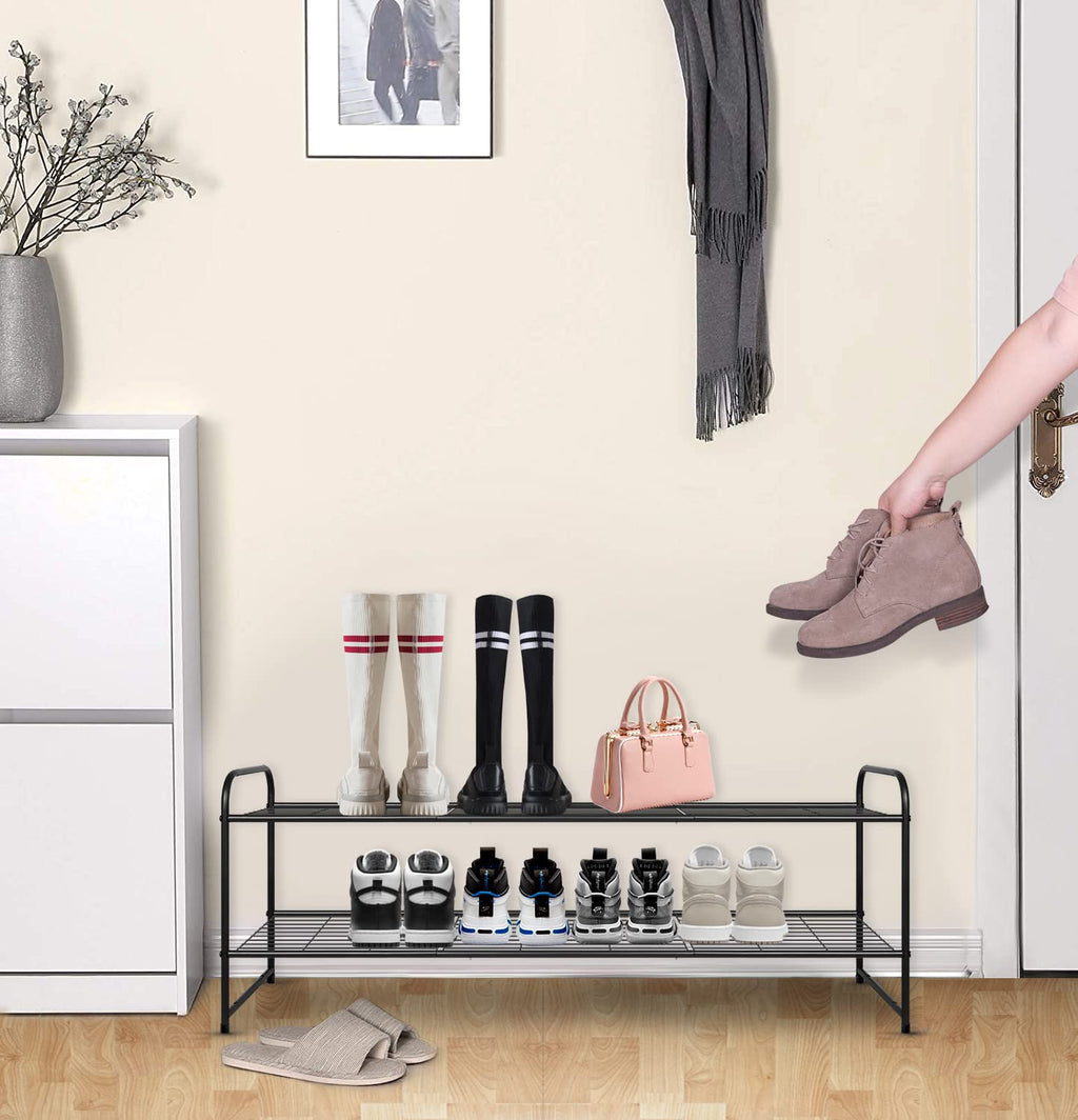 KEETDY 3-Tier Long Shoe Rack for Closet Metal Shoe Organizer for Entryway, Wide Stackable Shoe Storage Shelf with Sturdy Wire Grid for Closet Floor, Bedroom