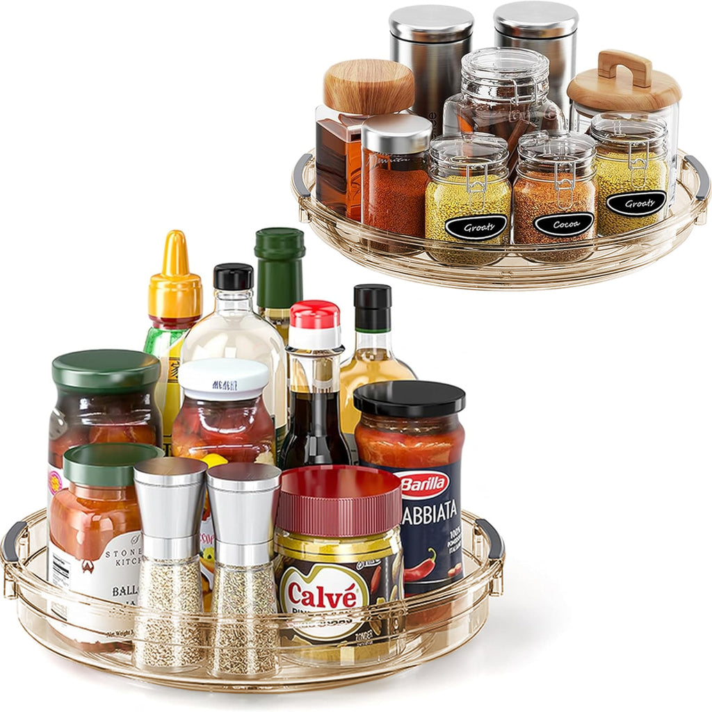 LAMU Lazy Susan Turntable Organizer for Cabinet Refrigerator Rotating Condiment Organizer for Fridge, Countertop, Bathroom, Vanity, Kitchen Pantry Organizers and Storage, Clear