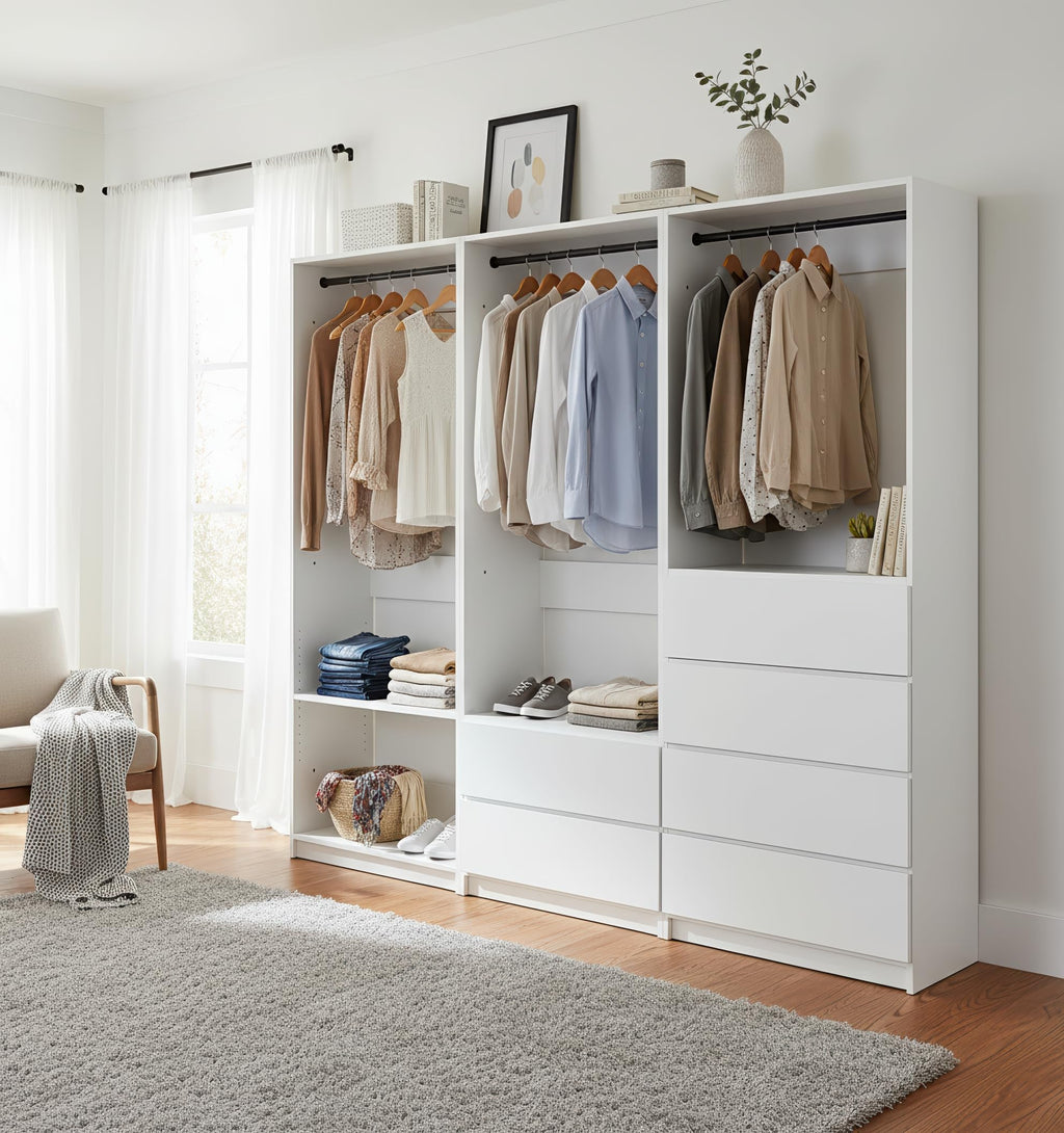 White Freestanding Walk in Wood Closet System HT550