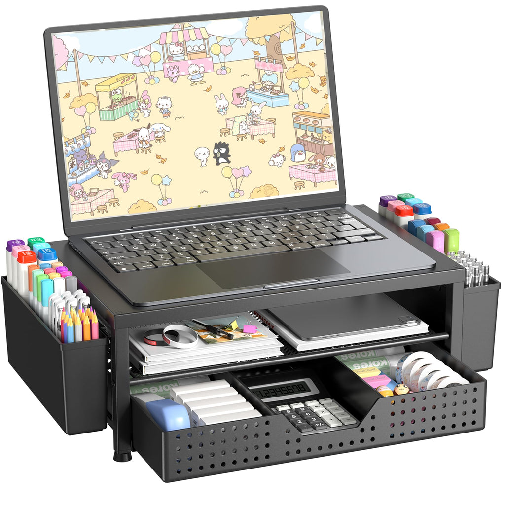OPNICE Desk Organizer and Accessories, Computer Monitor Stand Riser with Drawer and 2 Pen Holders, Laptop Stand, Office Desk Accessories for Office Supplies