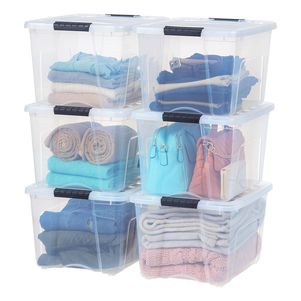 IRIS USA Stackable Plastic Storage Bins with Lids, Made in USA - Organizing Solution, Latches, Durable Nestable Containers, Secure Pull Handle