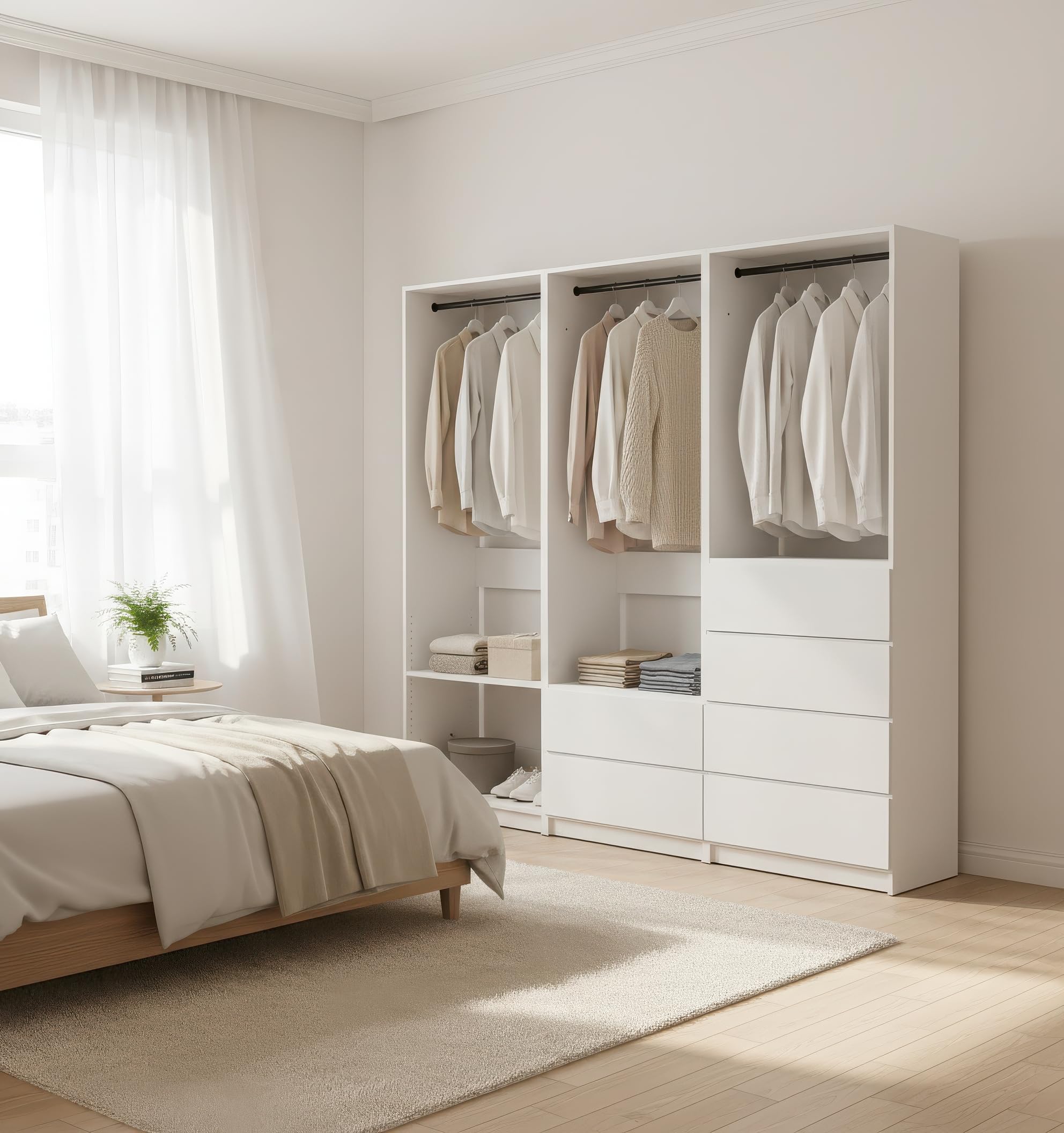 White Freestanding Walk in Wood Closet System HT550