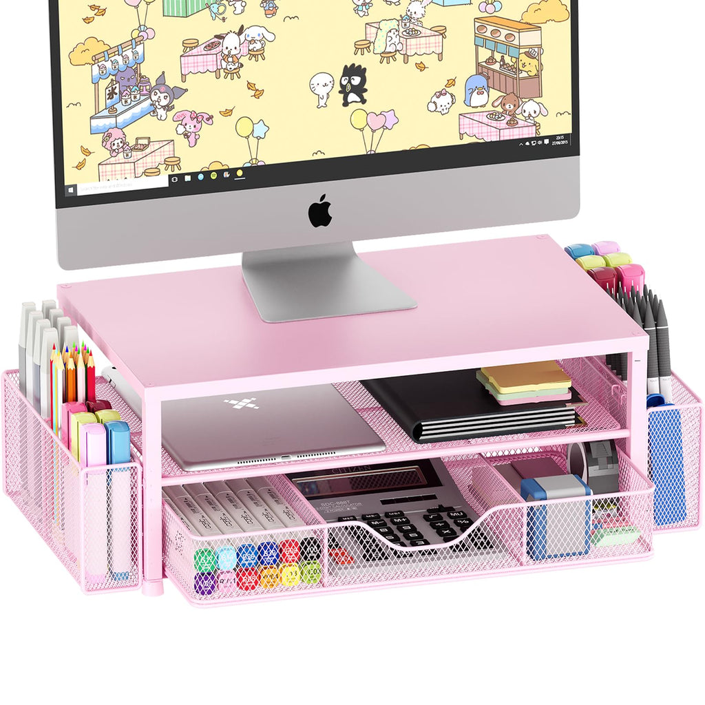 OPNICE Desk Organizer and Accessories, Computer Monitor Stand Riser with Drawer and 2 Pen Holders, Laptop Stand, Office Desk Accessories for Office Supplies
