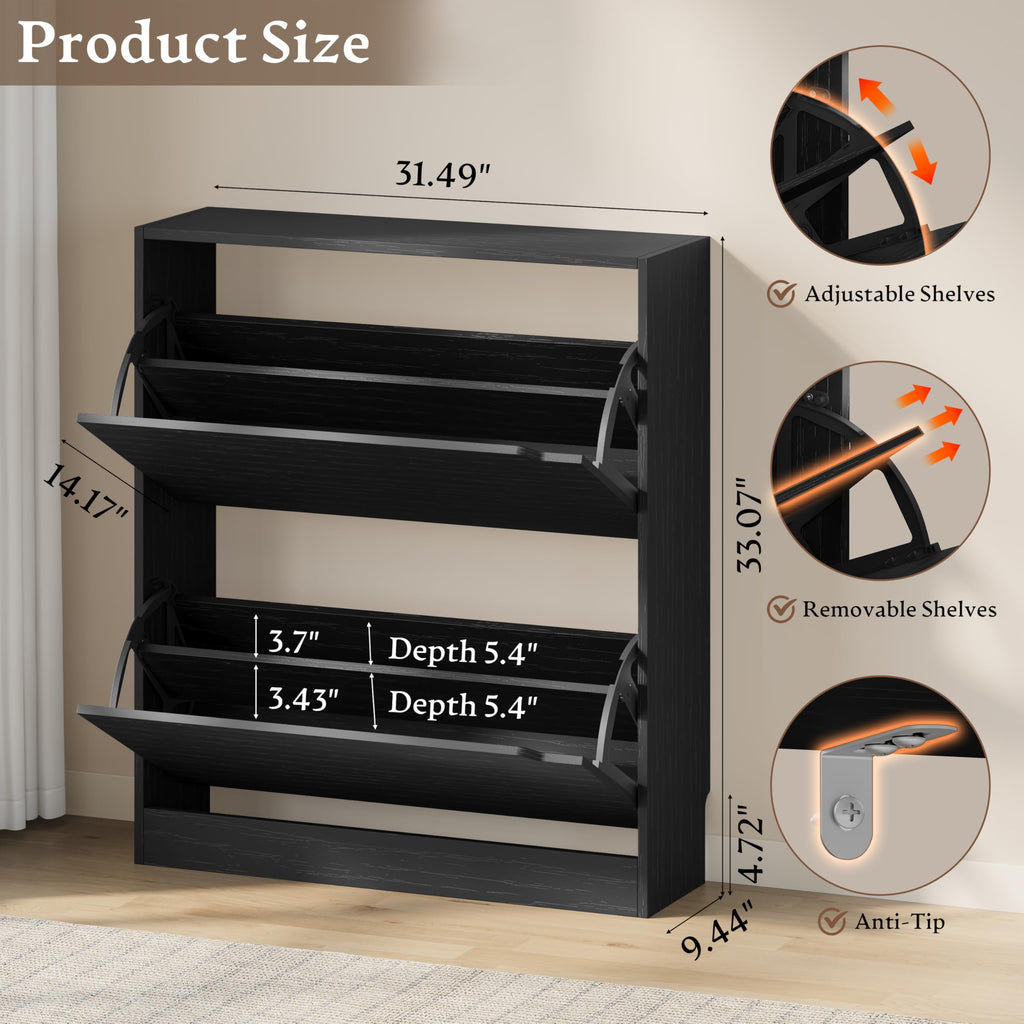 BORNOON Shoe Cabinet, Slim Narrow Shoe Storage Cabinet, Freestanding Shoe Organizer with Adjustable & Removable Shelves, Top Display Shelf for Entryway, Hallway, Foyer, Closet