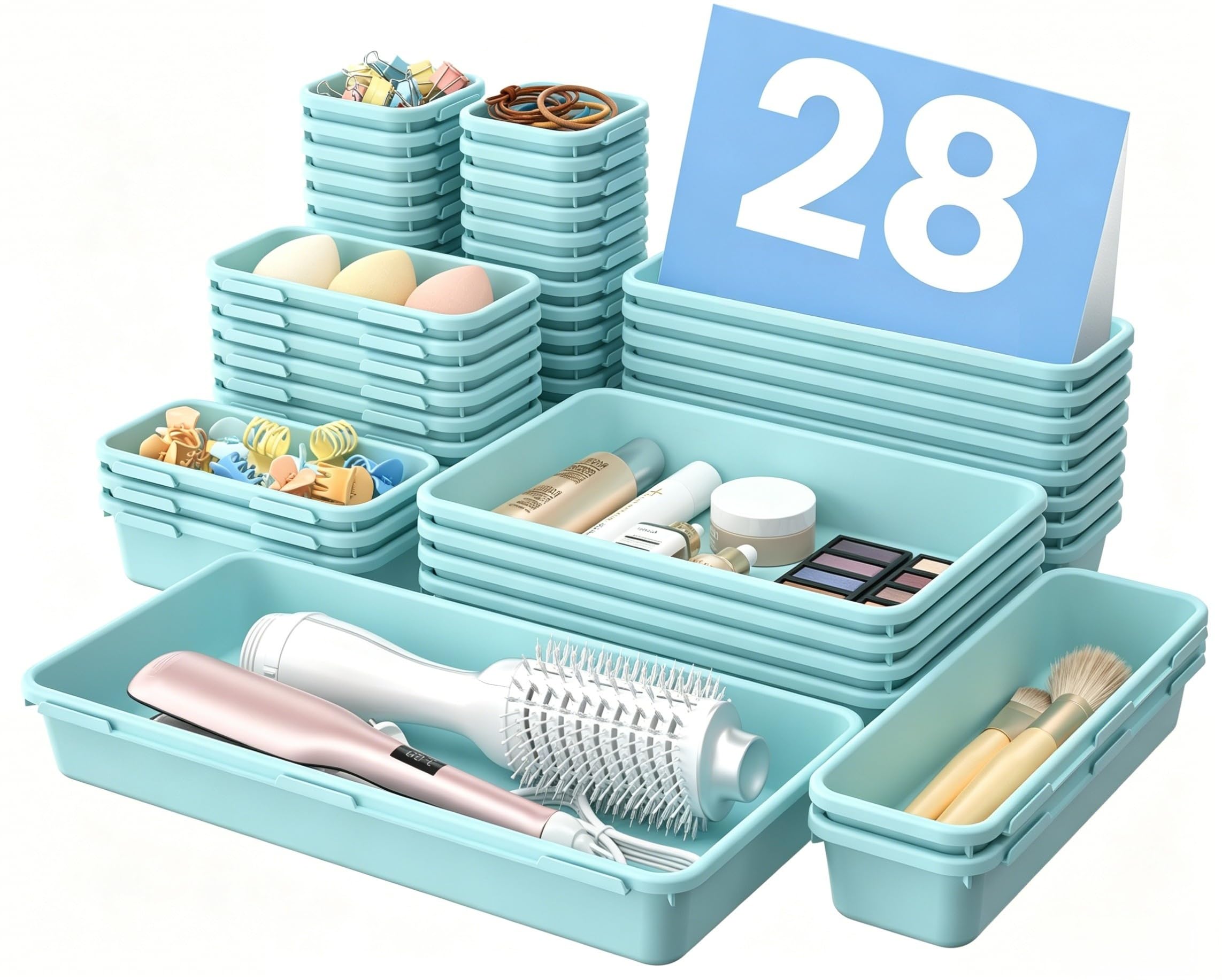 【Military Grade】A-LuGei Drawer Organizer,【𝟱𝗦𝗶𝘇𝗲】Makeup organizer,【Holds 177 Items】Bathroom Organizers and Storage,Organization and Storage,Desk Drawer Organizer for Vanity