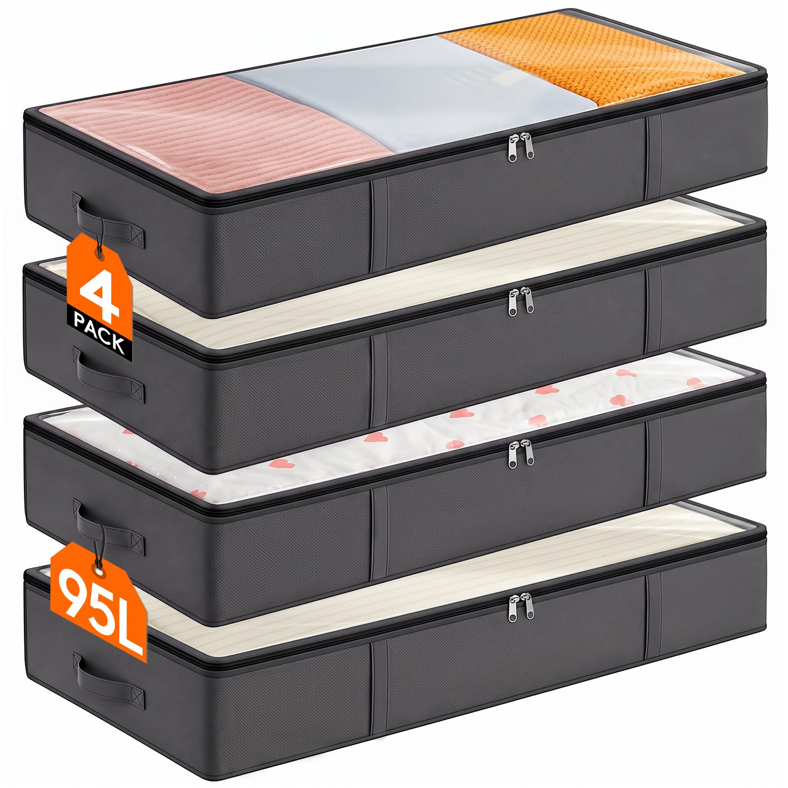 Lifewit 95L Under Bed Storage Containers, Large Capacity Blanket Storage Bags with Reinforced Handle, Organization and Storage for Comforters, Sheets, Clothes, Bedroom, College Dorm