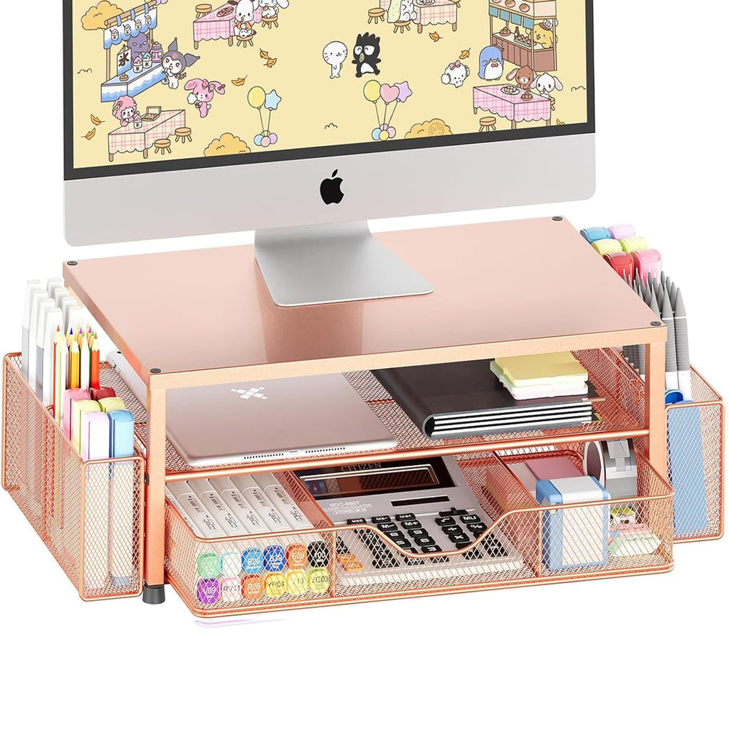 OPNICE Desk Organizer and Accessories, Computer Monitor Stand Riser with Drawer and 2 Pen Holders, Laptop Stand, Office Desk Accessories for Office Supplies