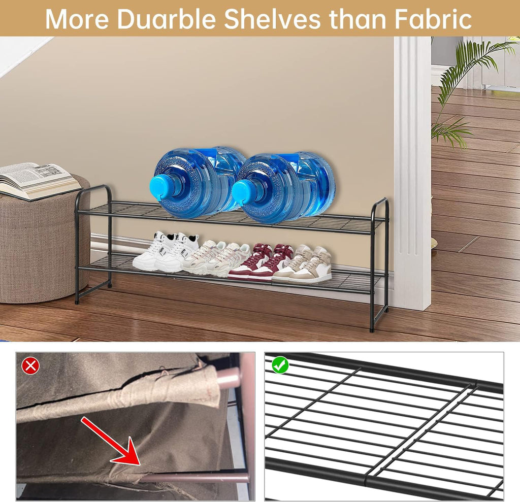 KEETDY 3-Tier Long Shoe Rack for Closet Metal Shoe Organizer for Entryway, Wide Stackable Shoe Storage Shelf with Sturdy Wire Grid for Closet Floor, Bedroom