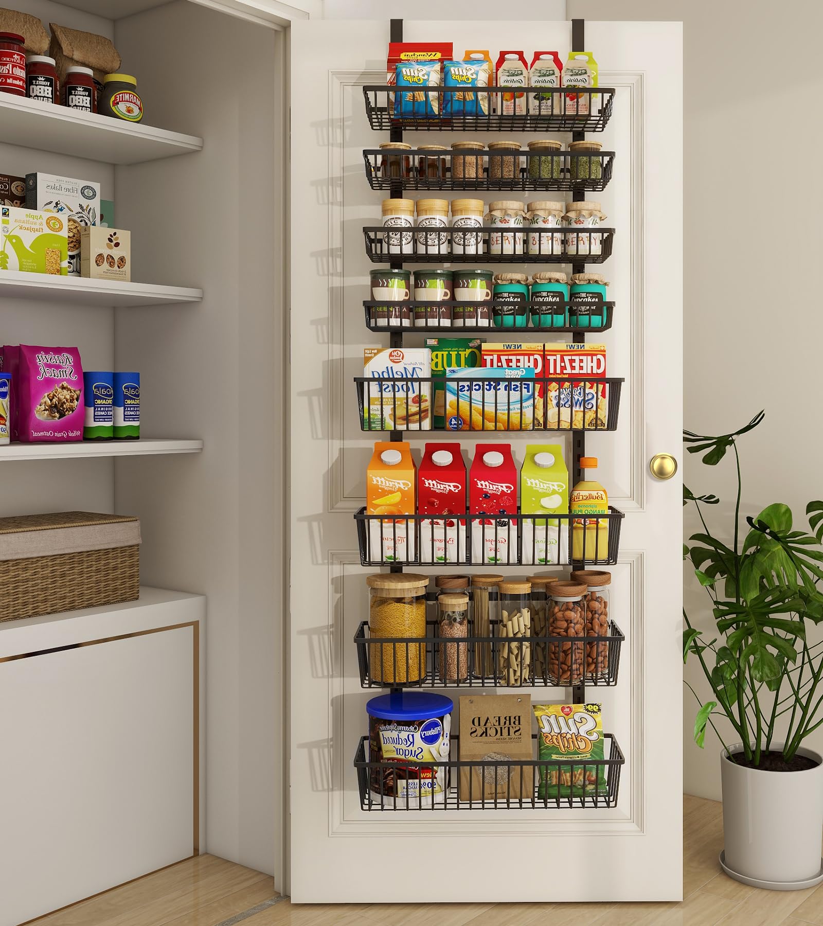Mefirt Over The Door Pantry Organizer, Wall Mount Spice Rack Deep Baskets