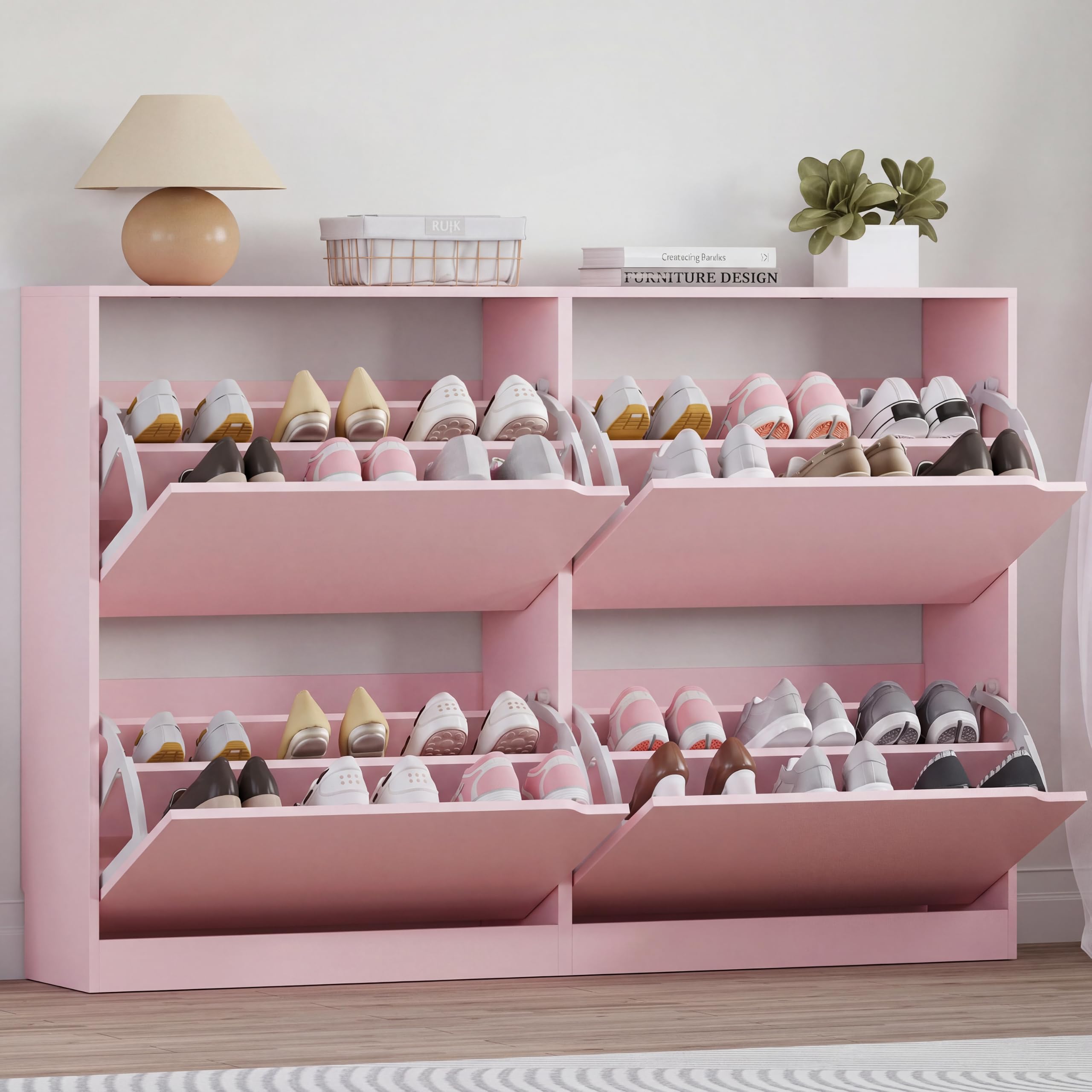 BORNOON Shoe Cabinet, Slim Narrow Shoe Storage Cabinet, Freestanding Shoe Organizer with Adjustable & Removable Shelves, Top Display Shelf for Entryway, Hallway, Foyer, Closet