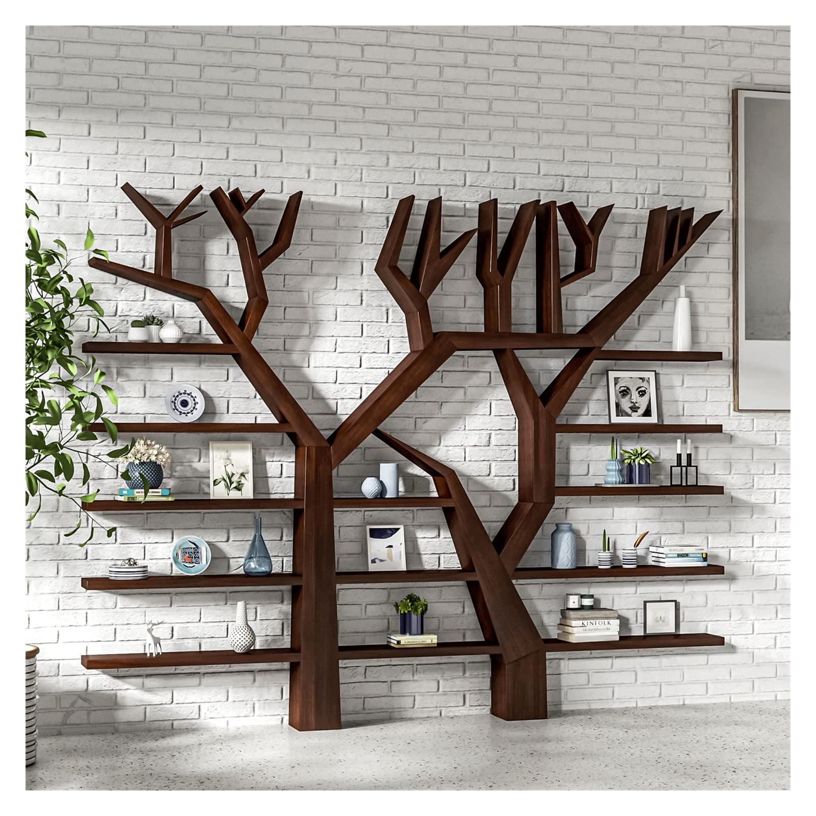KIZQYN Bookcase Tree-Shaped Bookshelf Wall Display Floor-to-Ceiling Creative Multi-Layer Shelf Assembly Bookcase Bookshelf