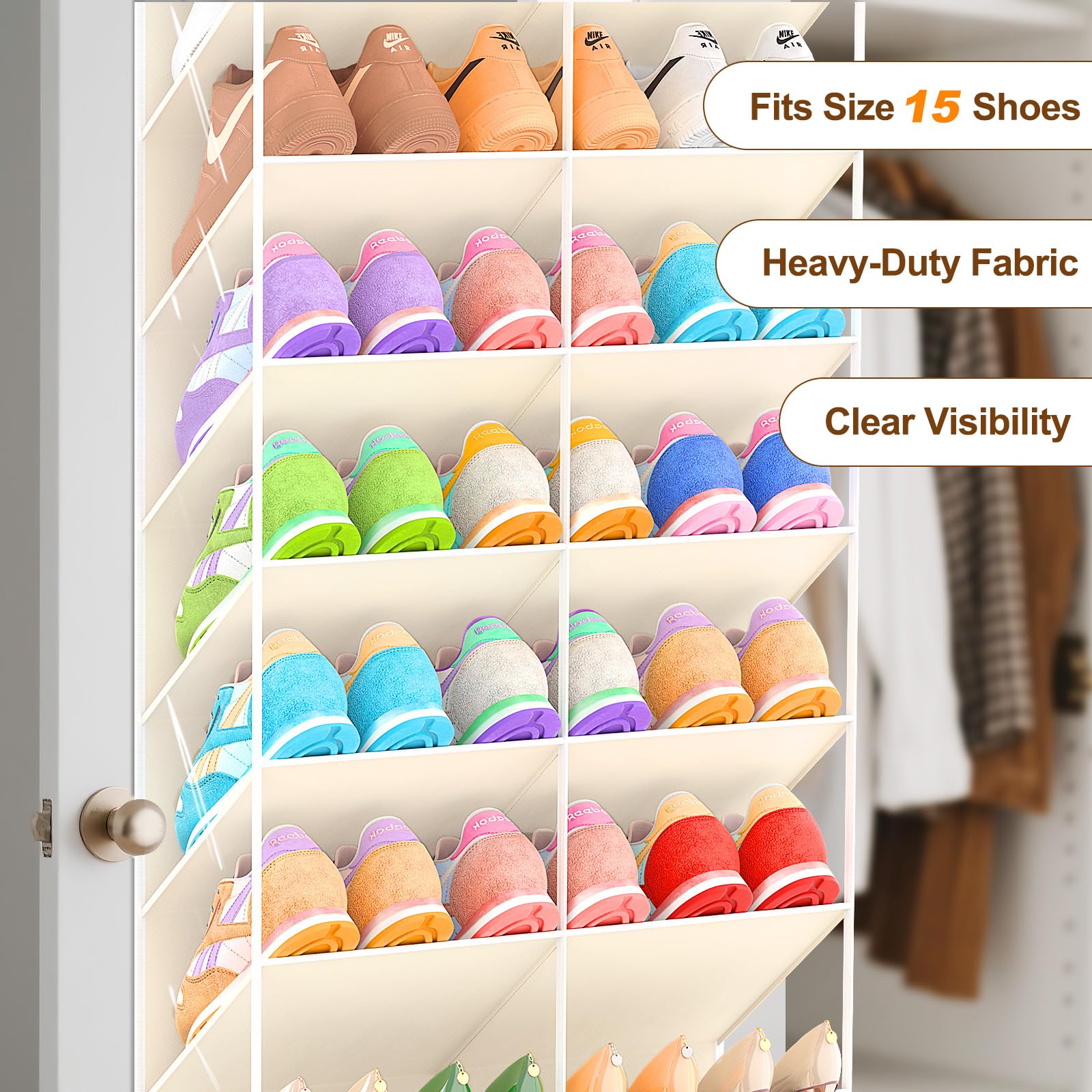 UVIAHOMI 30 Over the Door Shoe Organizer Large Mesh Pocket Hanging Shoe Rack for Closet