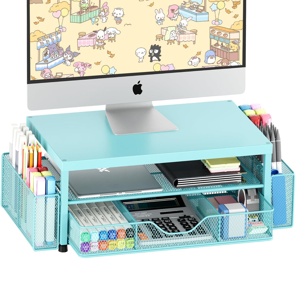 OPNICE Desk Organizer and Accessories, Computer Monitor Stand Riser with Drawer and 2 Pen Holders, Laptop Stand, Office Desk Accessories for Office Supplies