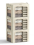 Furnhome 3 Opeings Clothes Storage Bins with Metal Frame, Foldable Clothes Organizes and Storage, Fabric Storage Box with Clear Window, Stackable Storage Bins with Double Zippers＆ Durable Handles
