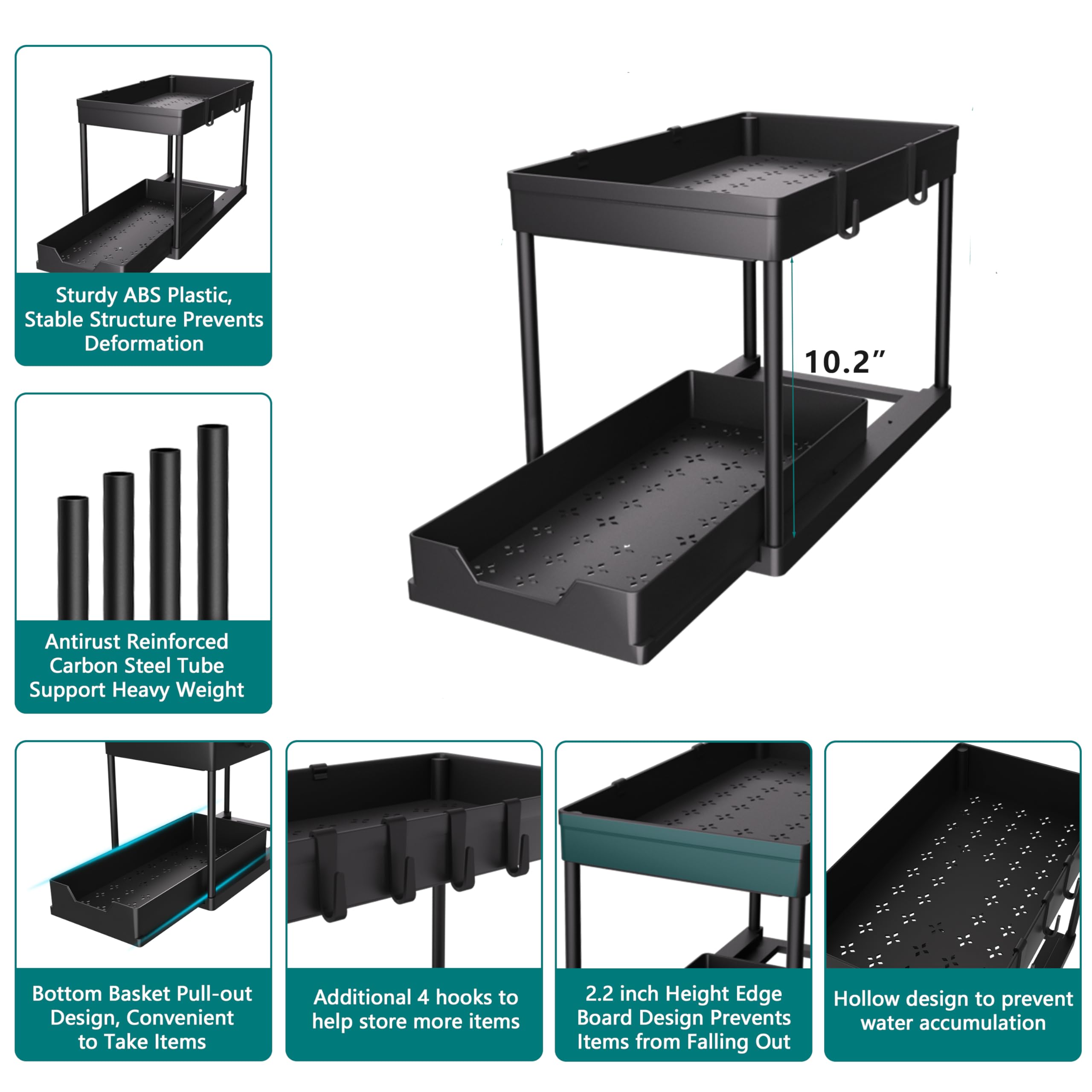 DEKAVA Under Sink Organizer 2 Pack，Bathroom Cabinet Organizer，2 Tier Sliding Cabinet Basket Organizer Drawer, Multi-Purpose Bath Collection Baskets for Bathroom
