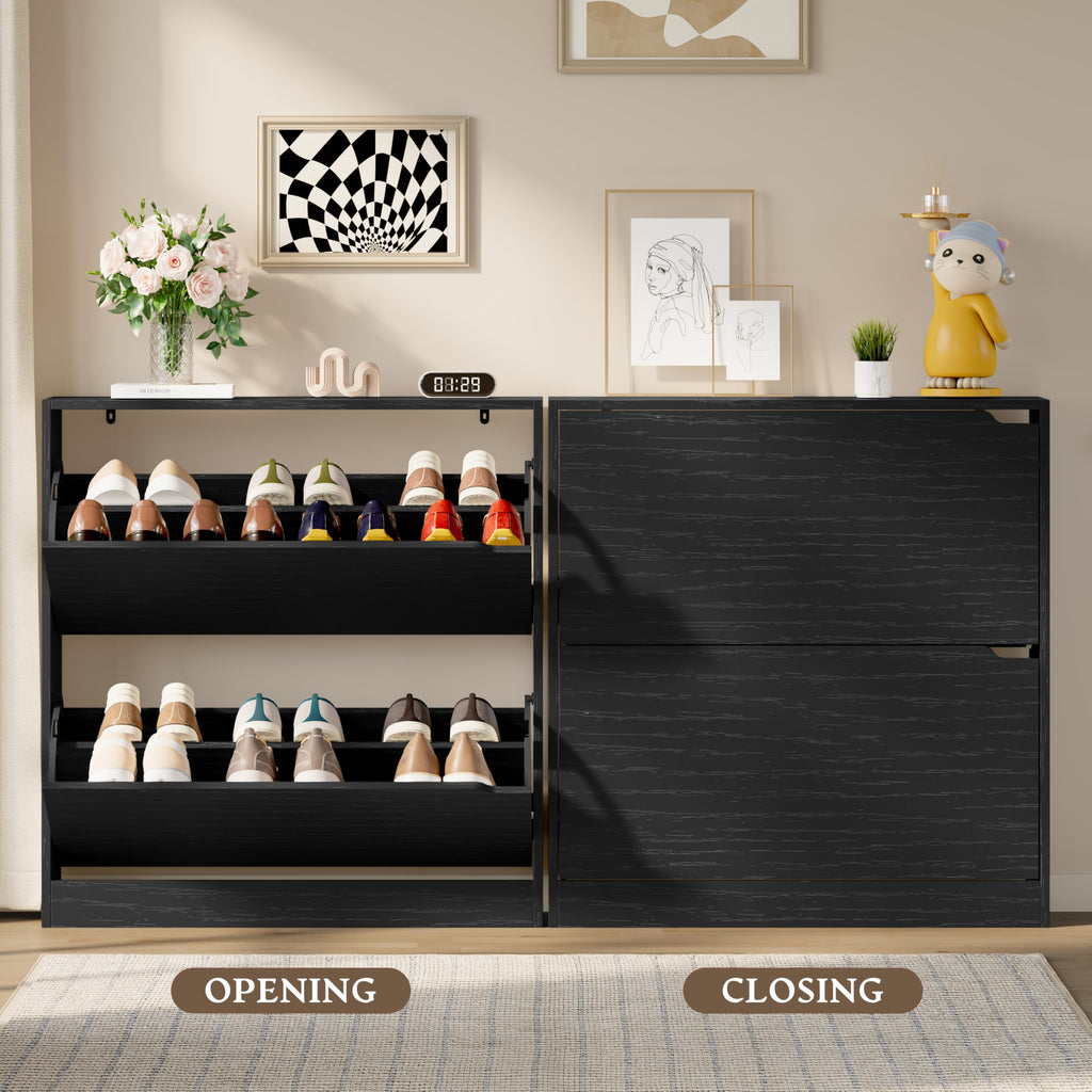 BORNOON Shoe Cabinet, Slim Narrow Shoe Storage Cabinet, Freestanding Shoe Organizer with Adjustable & Removable Shelves, Top Display Shelf for Entryway, Hallway, Foyer, Closet