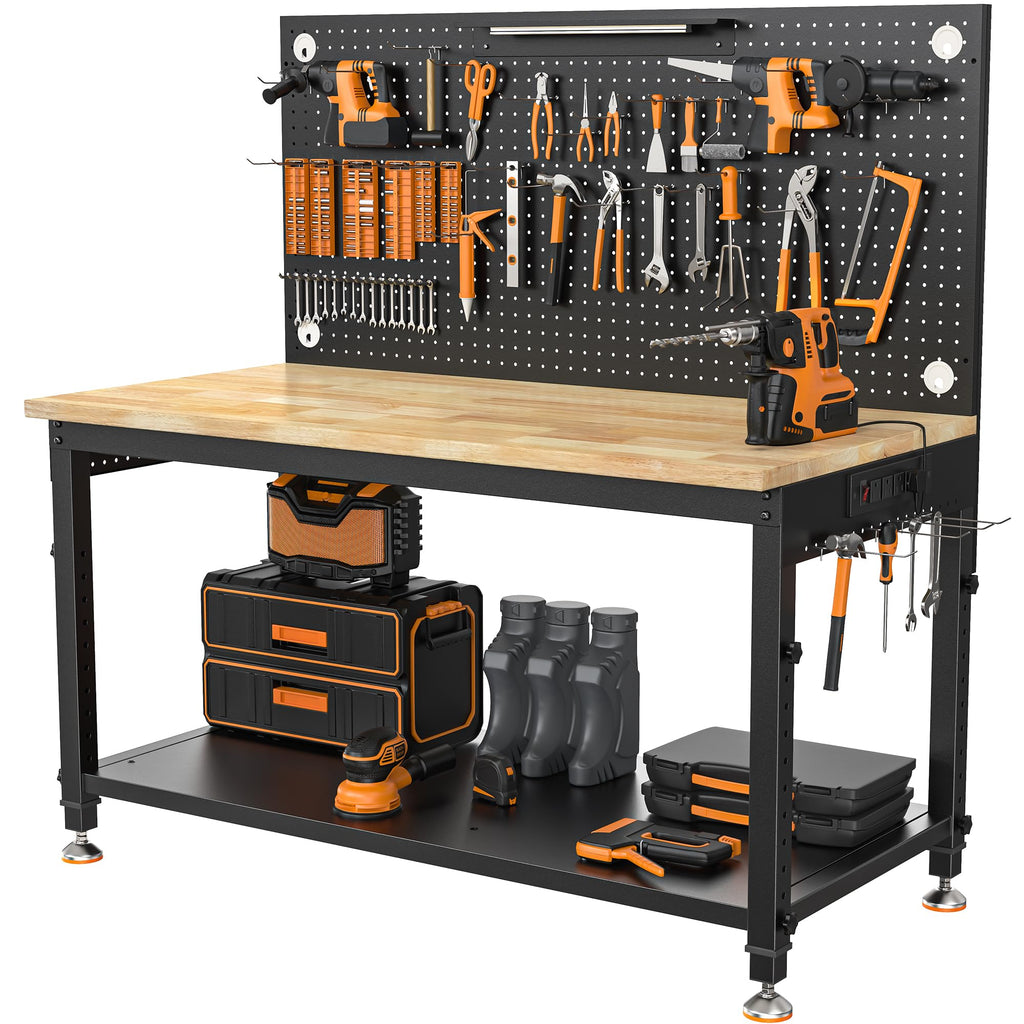 CAMMOO 48x24 Inch Garage Work Bench with Storage, Pegboard & Power Strip