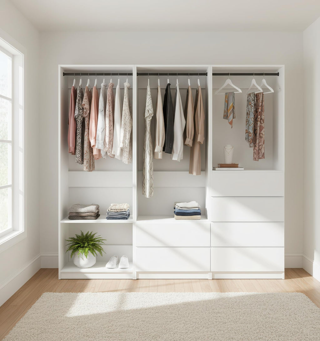White Freestanding Walk in Wood Closet System HT550