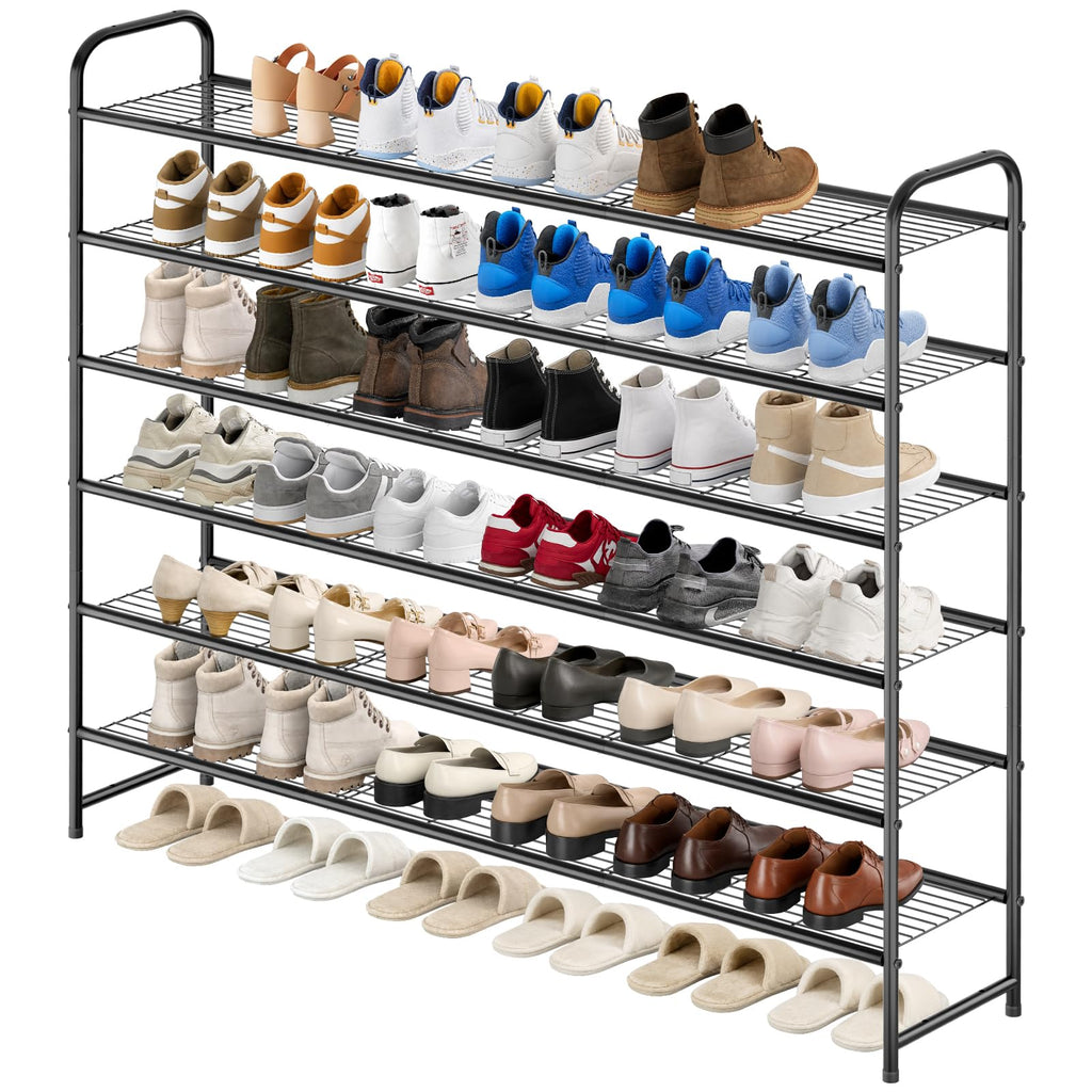 KEETDY 3-Tier Long Shoe Rack for Closet Metal Shoe Organizer for Entryway, Wide Stackable Shoe Storage Shelf with Sturdy Wire Grid for Closet Floor, Bedroom