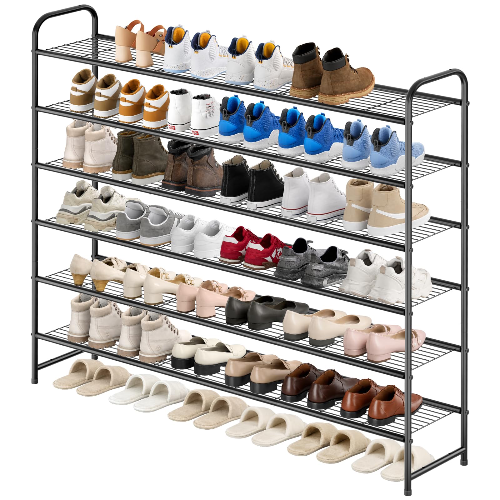 KEETDY 3-Tier Long Shoe Rack for Closet Metal Shoe Organizer for Entryway, Wide Stackable Shoe Storage Shelf with Sturdy Wire Grid for Closet Floor, Bedroom