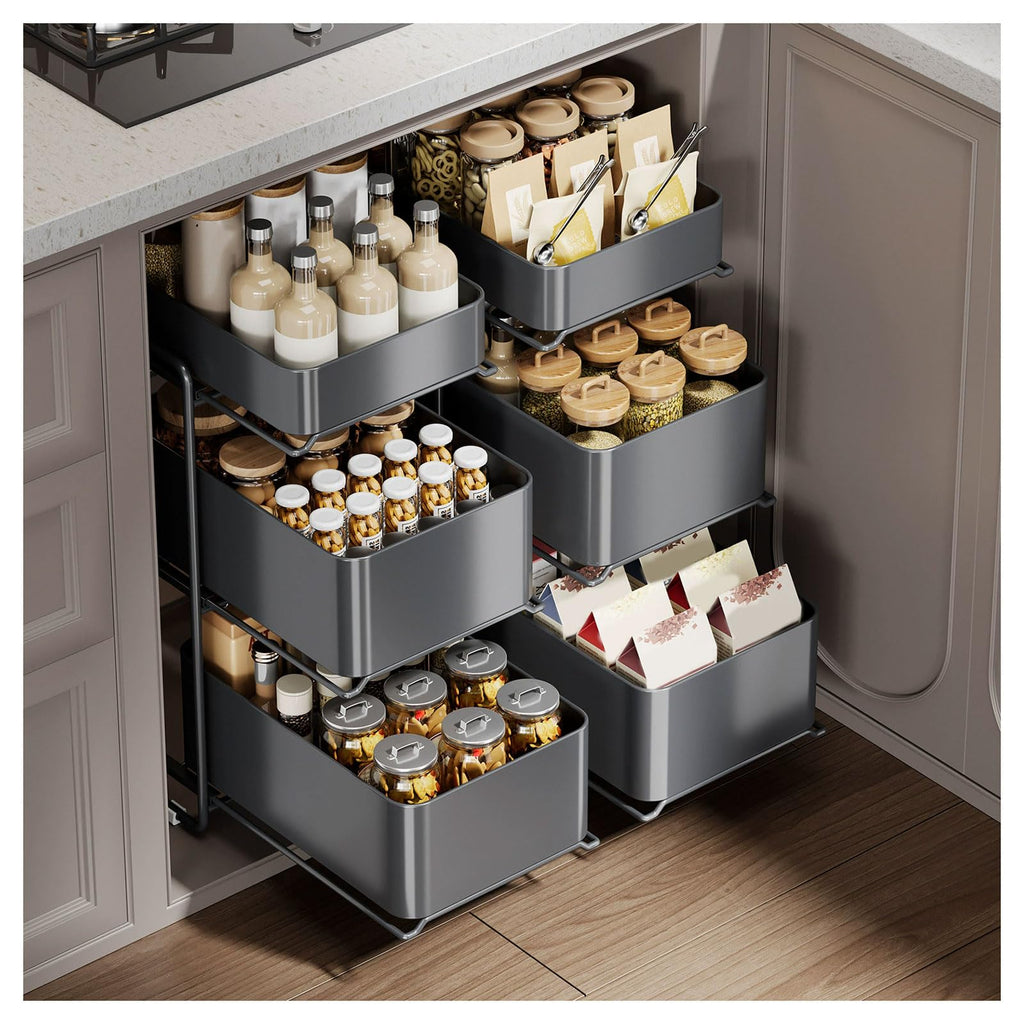 3 Tier Under Sink Organizer and Storage with Sliding Storage Drawer, Height: 53.5Cm Pull Out Cabinet Organizer No Drilling and Nailing for Kitchen, Bathroom, Pantry