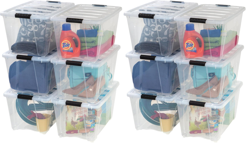 IRIS USA Stackable Plastic Storage Bins with Lids, Made in USA - Organizing Solution, Latches, Durable Nestable Containers, Secure Pull Handle