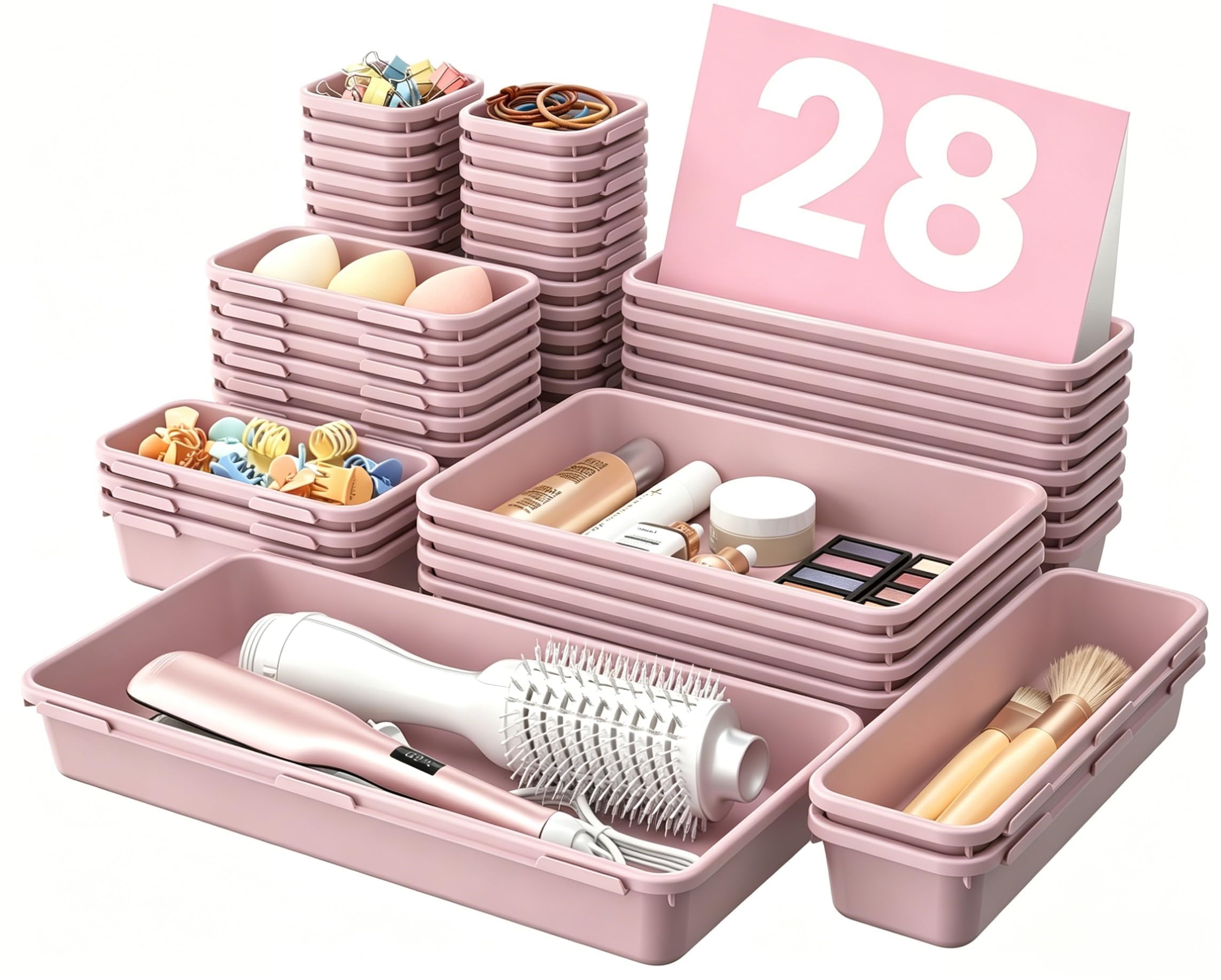 【Military Grade】A-LuGei Drawer Organizer,【𝟱𝗦𝗶𝘇𝗲】Makeup organizer,【Holds 177 Items】Bathroom Organizers and Storage,Organization and Storage,Desk Drawer Organizer for Vanity