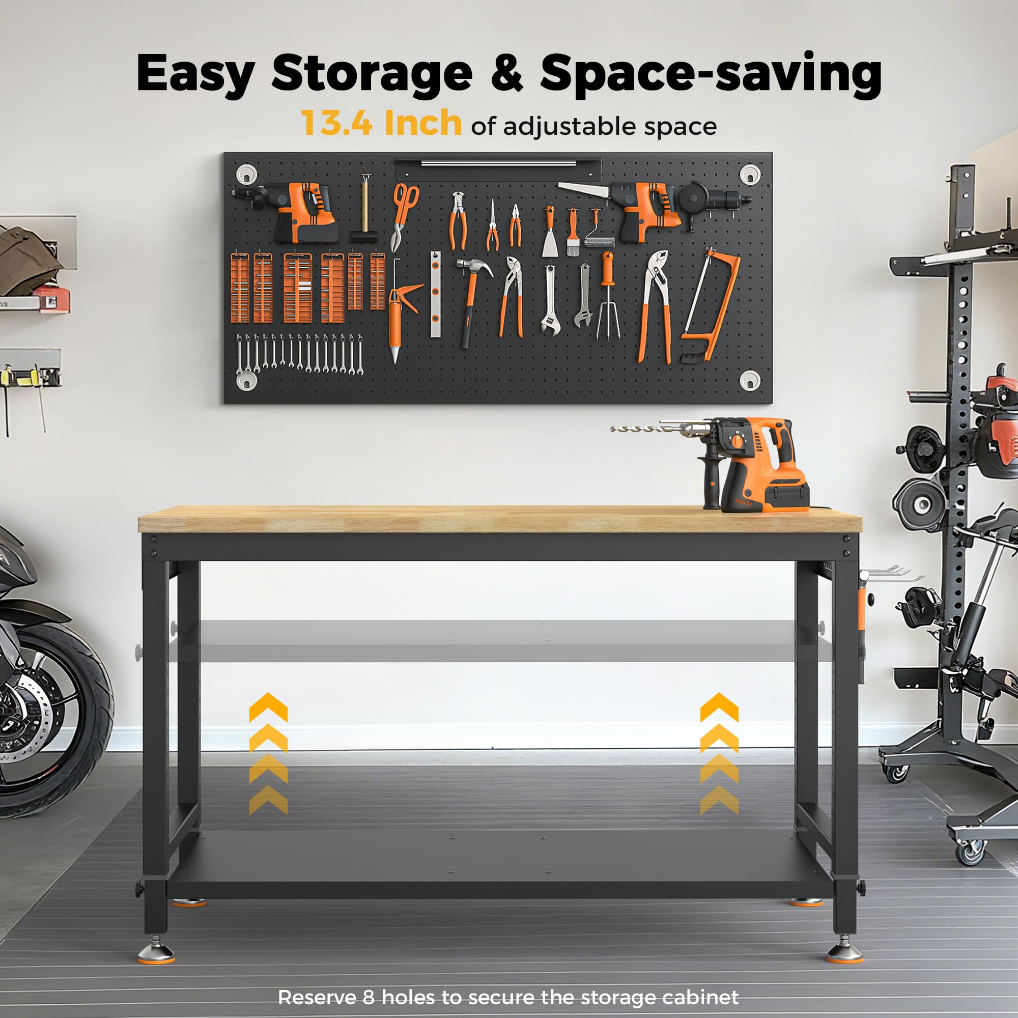 CAMMOO 48x24 Inch Garage Work Bench with Storage, Pegboard & Power Strip