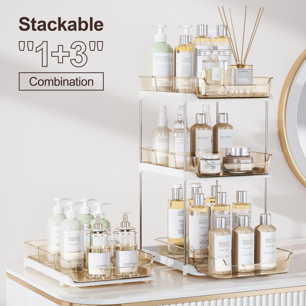 Delamu 2-Tier Multi-Purpose Bathroom Under Sink Organizers and Storage, Stackable Kitchen Pantry Organization, Pull Out Medicine Cabinet Organizer with Movable Dividers