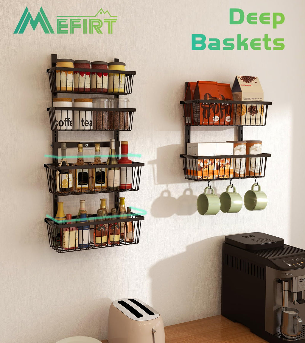 Mefirt Over The Door Pantry Organizer, Wall Mount Spice Rack Deep Baskets