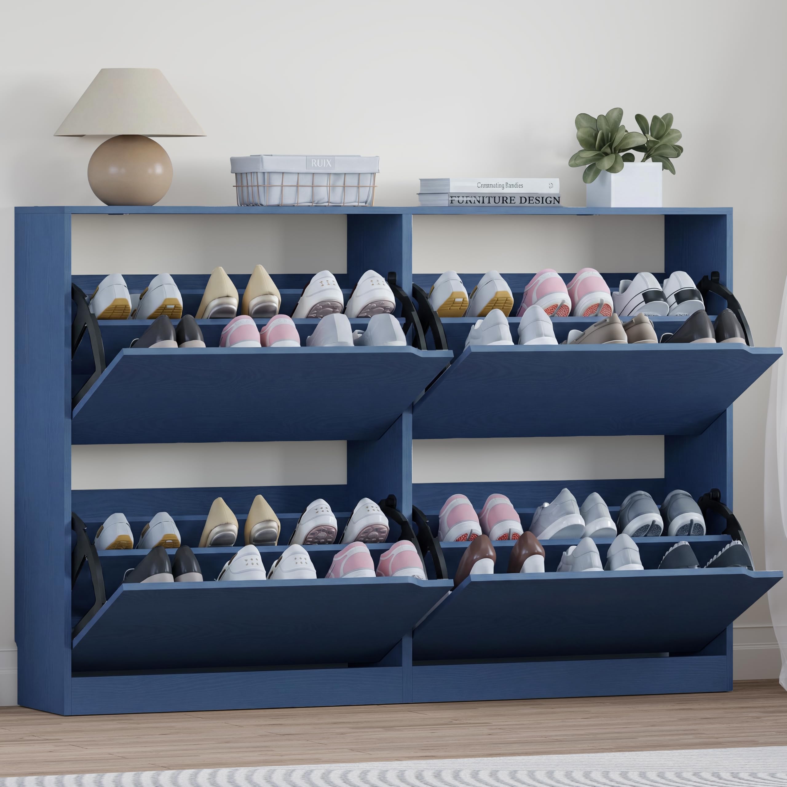 BORNOON Shoe Cabinet, Slim Narrow Shoe Storage Cabinet, Freestanding Shoe Organizer with Adjustable & Removable Shelves, Top Display Shelf for Entryway, Hallway, Foyer, Closet