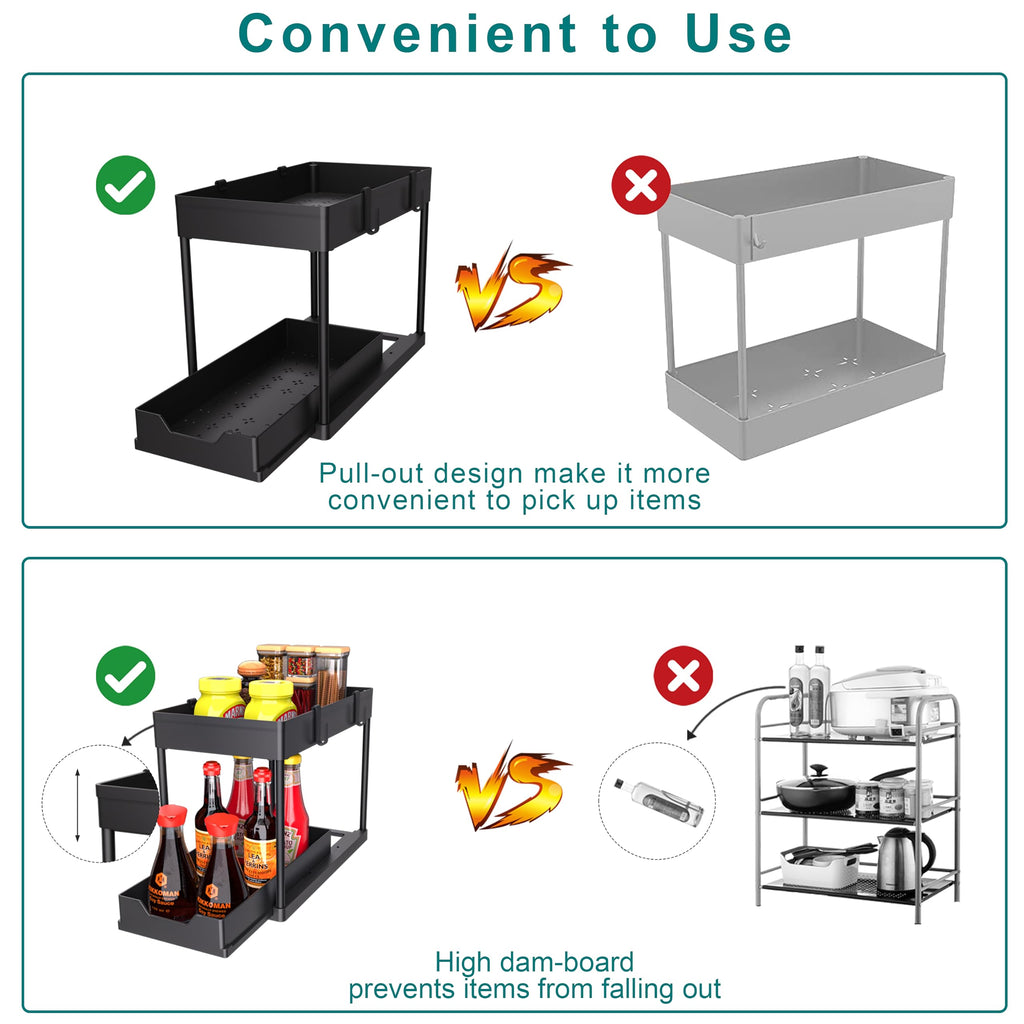 DEKAVA Under Sink Organizer 2 Pack，Bathroom Cabinet Organizer，2 Tier Sliding Cabinet Basket Organizer Drawer, Multi-Purpose Bath Collection Baskets for Bathroom