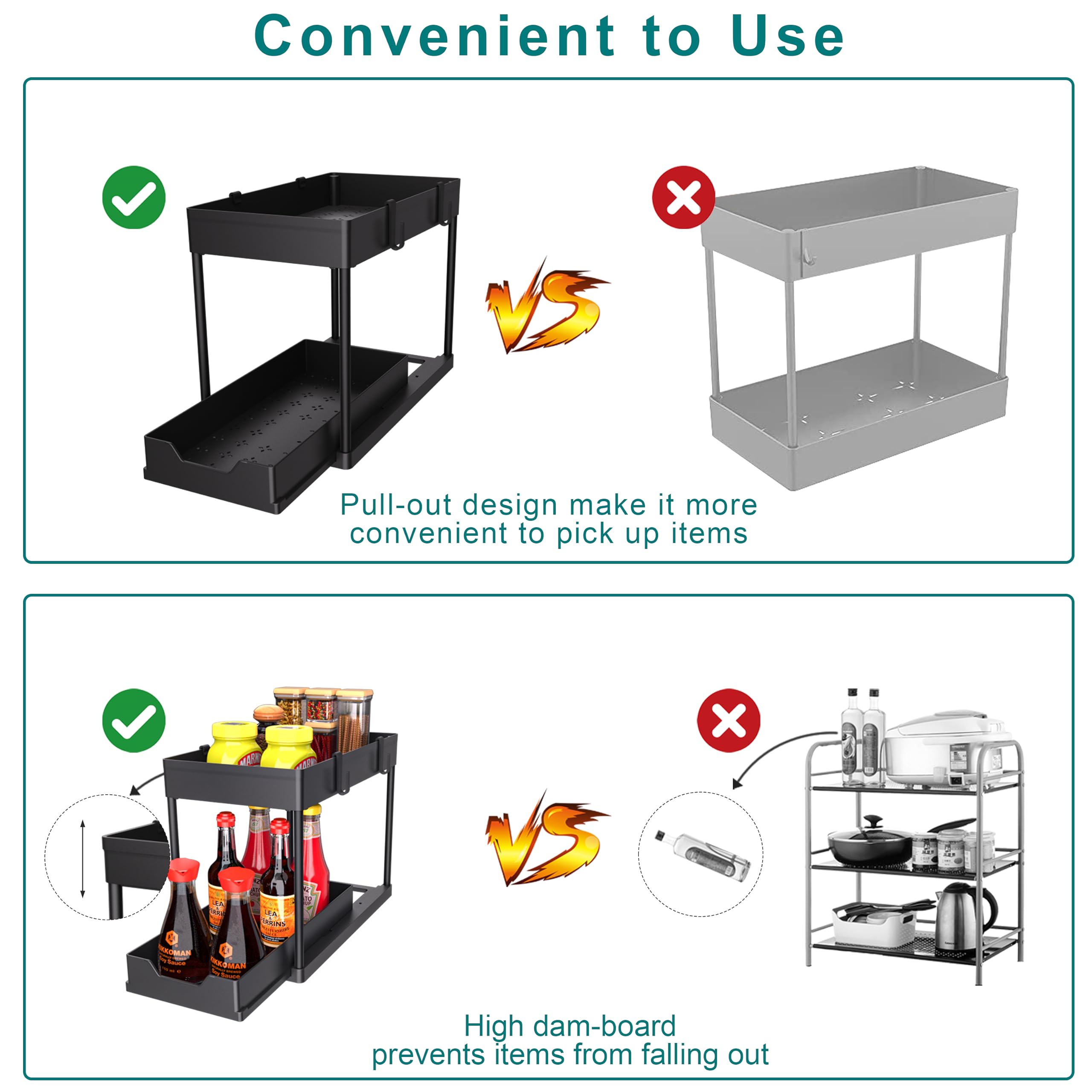 DEKAVA Under Sink Organizer 2 Pack，Bathroom Cabinet Organizer，2 Tier Sliding Cabinet Basket Organizer Drawer, Multi-Purpose Bath Collection Baskets for Bathroom