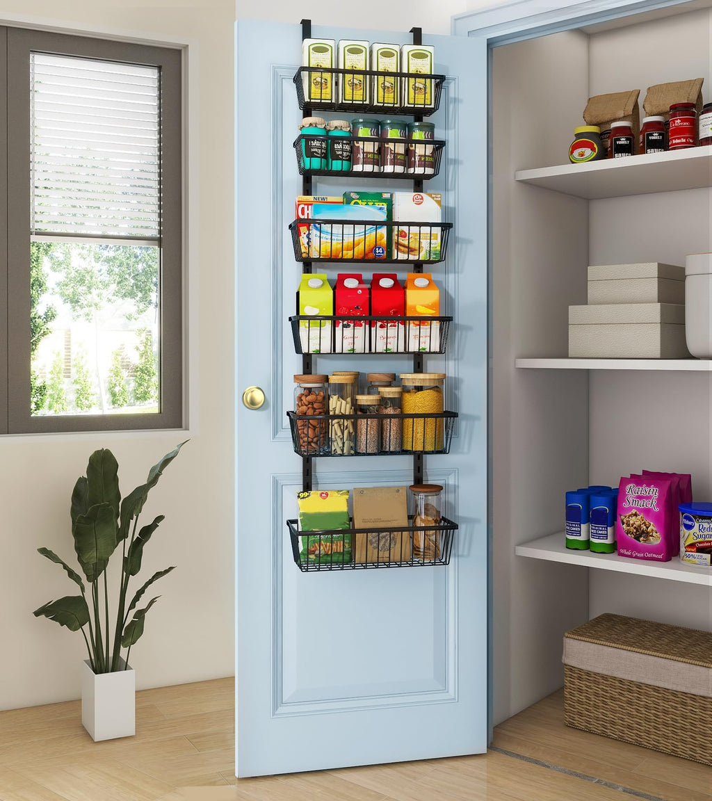 Mefirt Over The Door Pantry Organizer, Wall Mount Spice Rack Deep Baskets