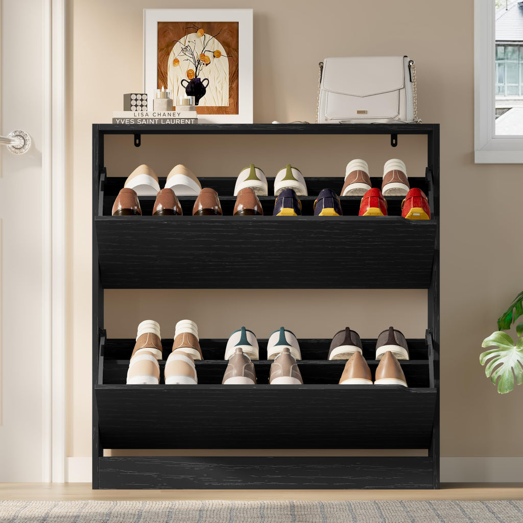 BORNOON Shoe Cabinet, Slim Narrow Shoe Storage Cabinet, Freestanding Shoe Organizer with Adjustable & Removable Shelves, Top Display Shelf for Entryway, Hallway, Foyer, Closet