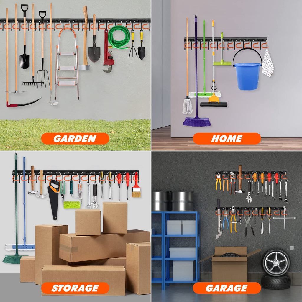 TVKB All Metal Garden Tool Organizer Adjustable Garage Tool Organizer Wall Mount Garage Organizers and Storage with Heavy Duty Hooks Tool Hangers for Garage Wall, Shed, Garden