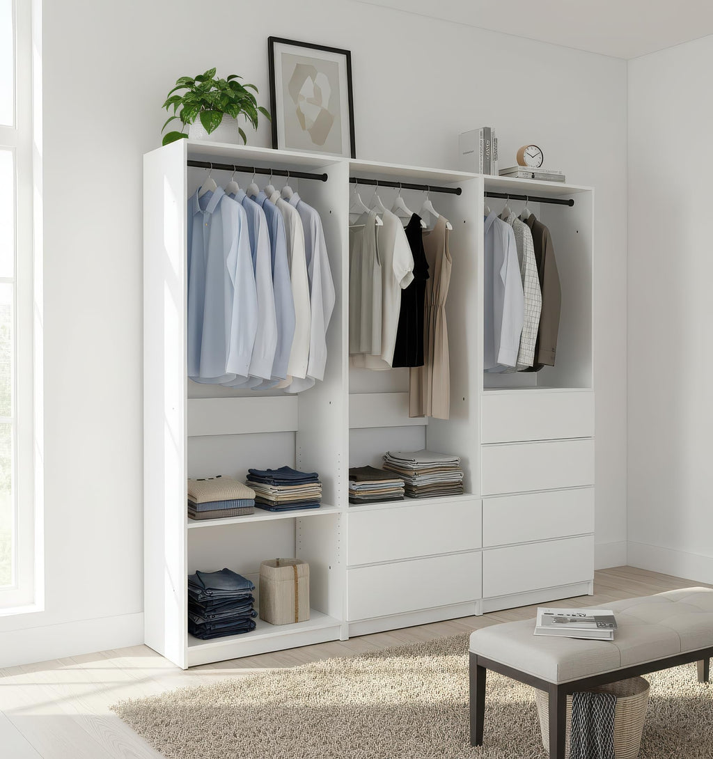 White Freestanding Walk in Wood Closet System HT550